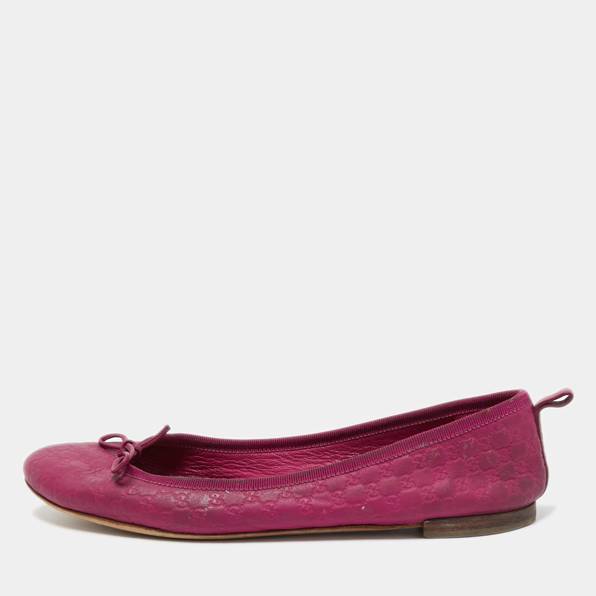 Gucci Pink Leather Bow Detail Microguccissima Ballet Flats Size 39