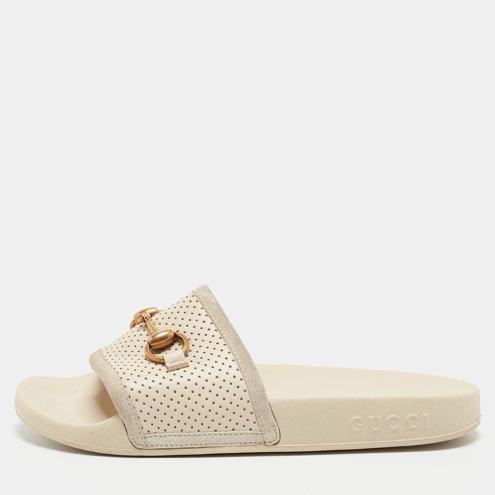 Gucci Grey Suede Horsebit Flat Slide Size 36   