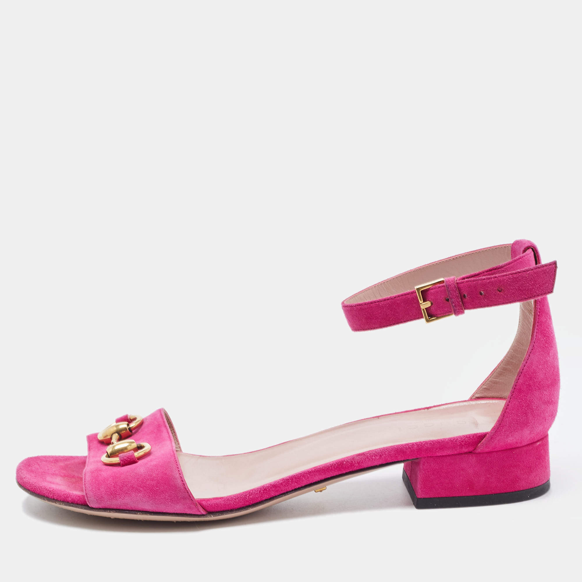 Gucci Purple Suede Horsebit Ankle Strap Sandals Size 36.5