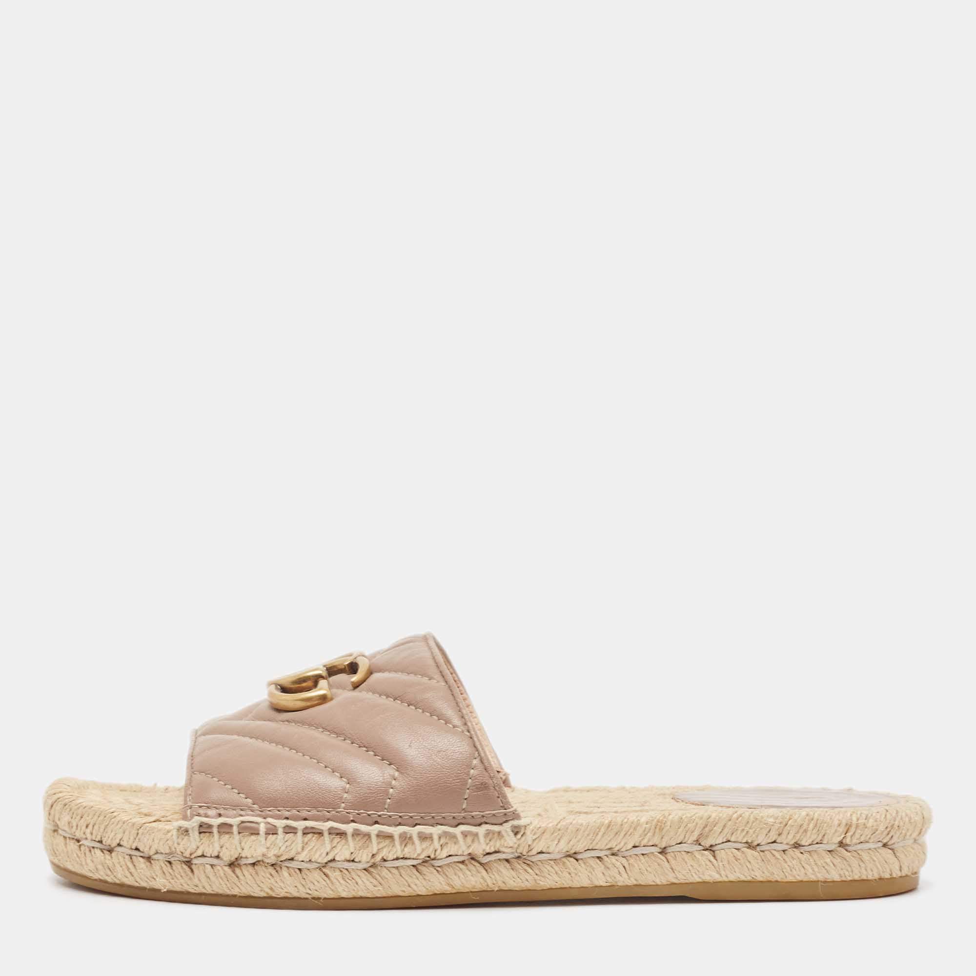 مملوكة مسبقًا Gucci Beige Dusty Pink Charlotte GG Espadrille Flats Size 38