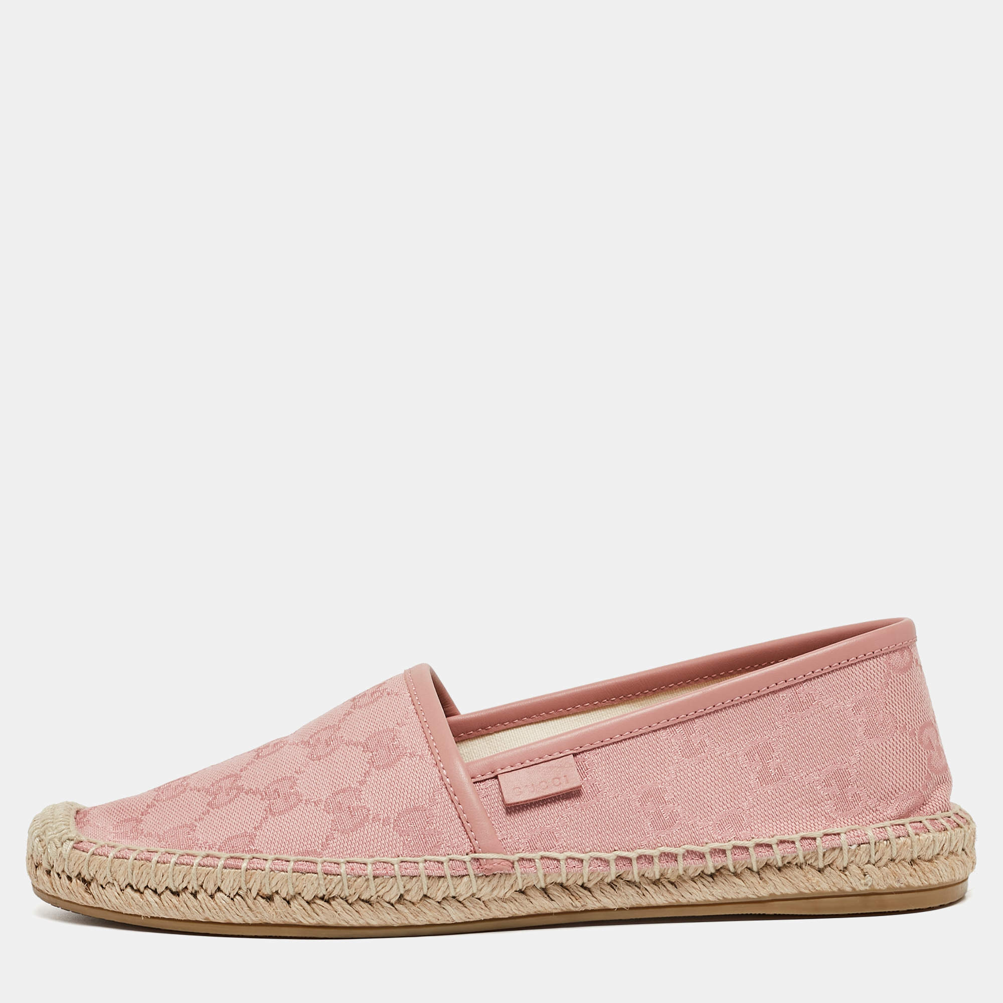 Gucci Pink GG Canvas and Leather Espadrille Flats Size 38