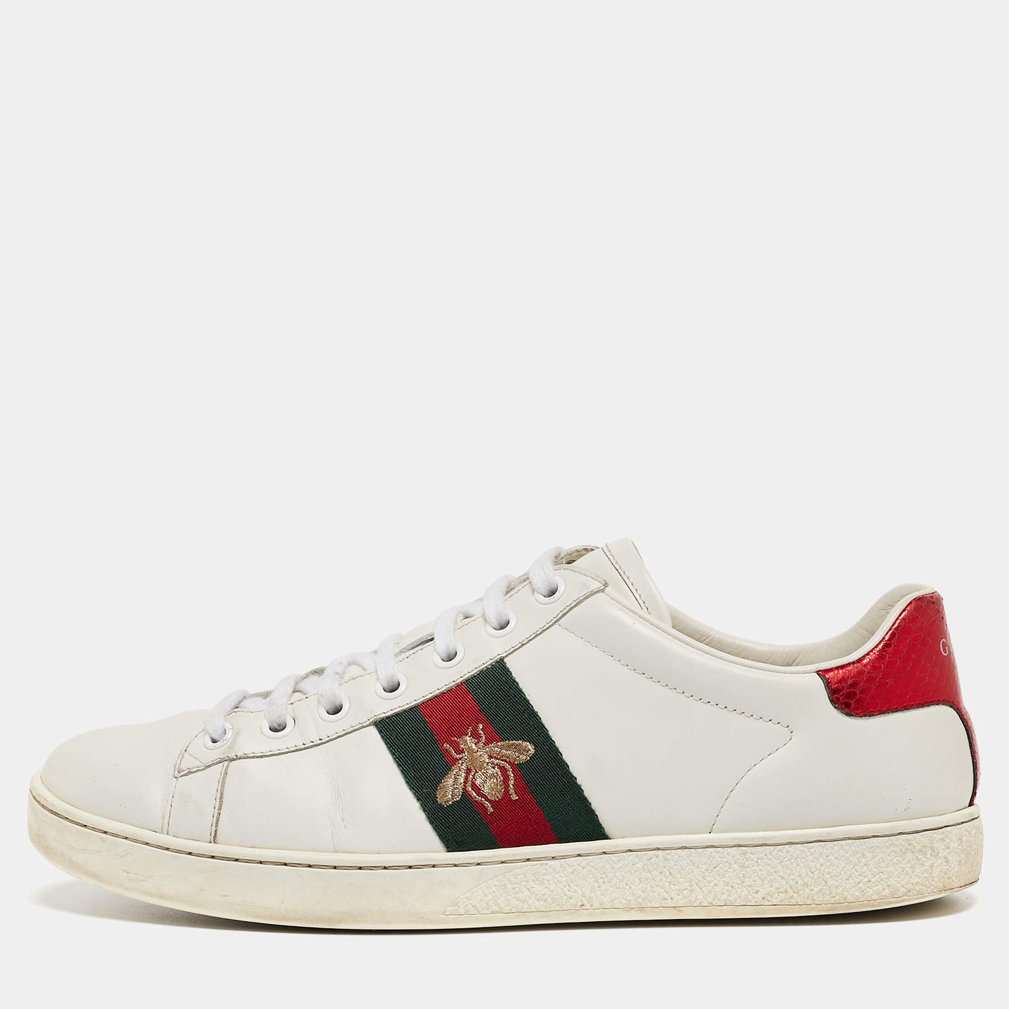 Gucci White Leather Ace Web Low Top Sneakers Size 39