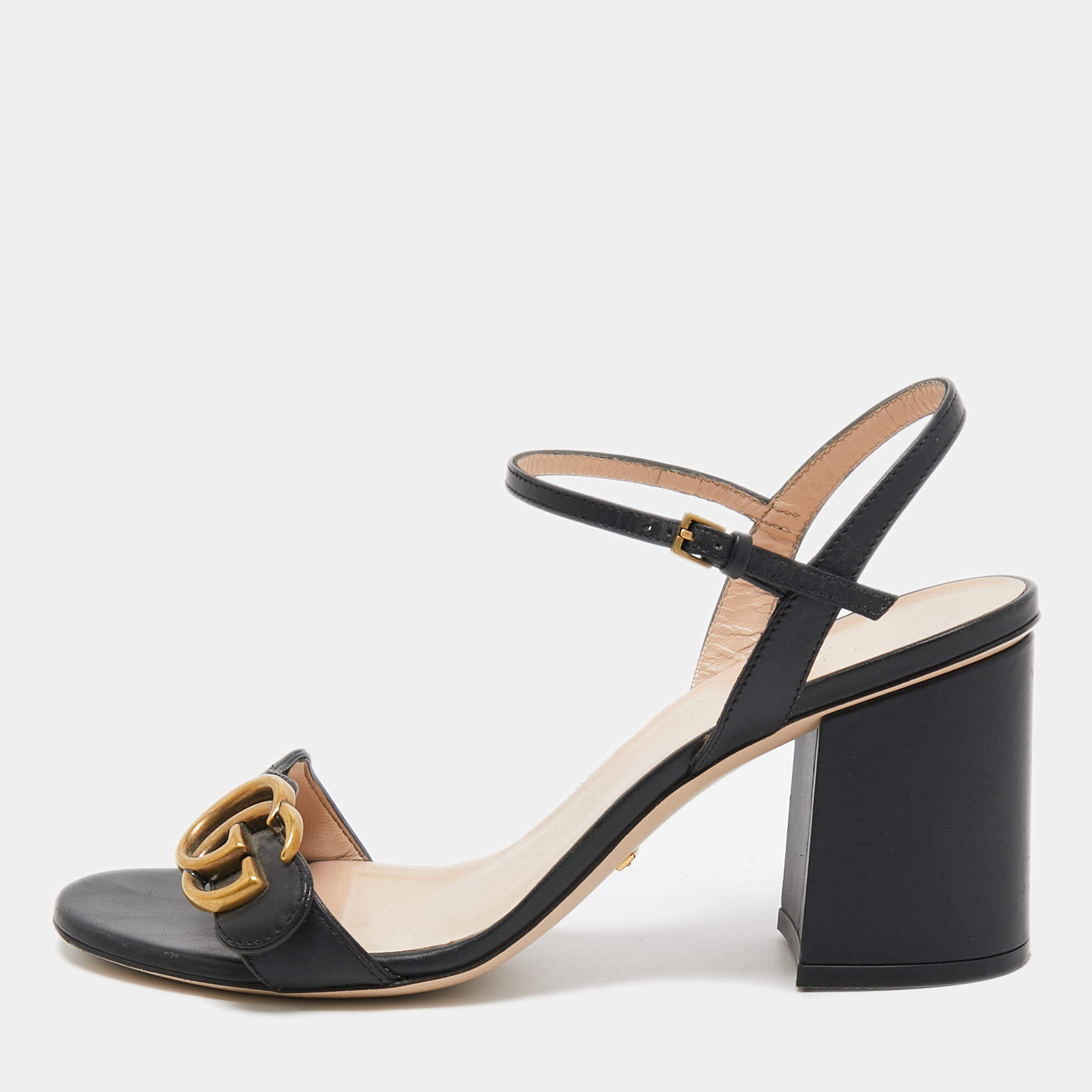 Gucci Black Leather GG Marmont Ankle Wrap Sandals Size 38