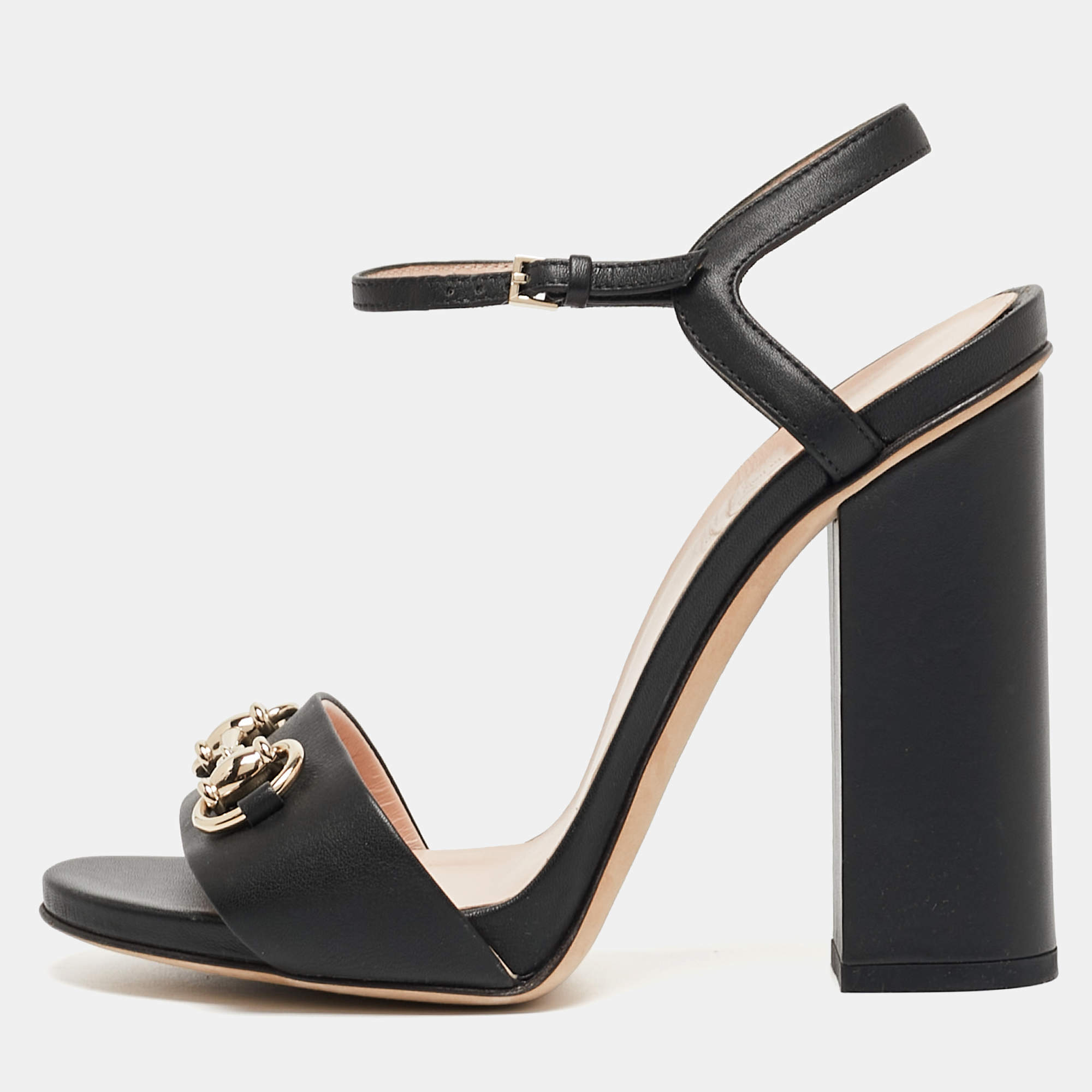 Gucci Black Leather GG Marmont Ankle Strap Sandals Size 36