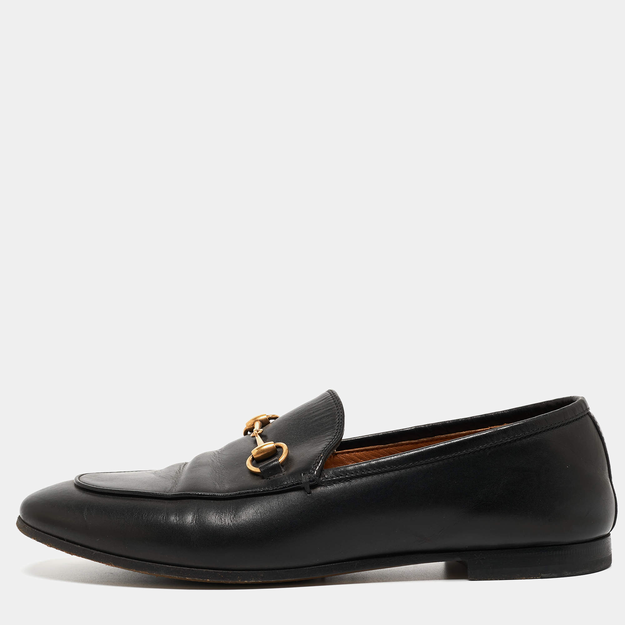 Gucci Black Leather Jordaan Loafers Size 38.5