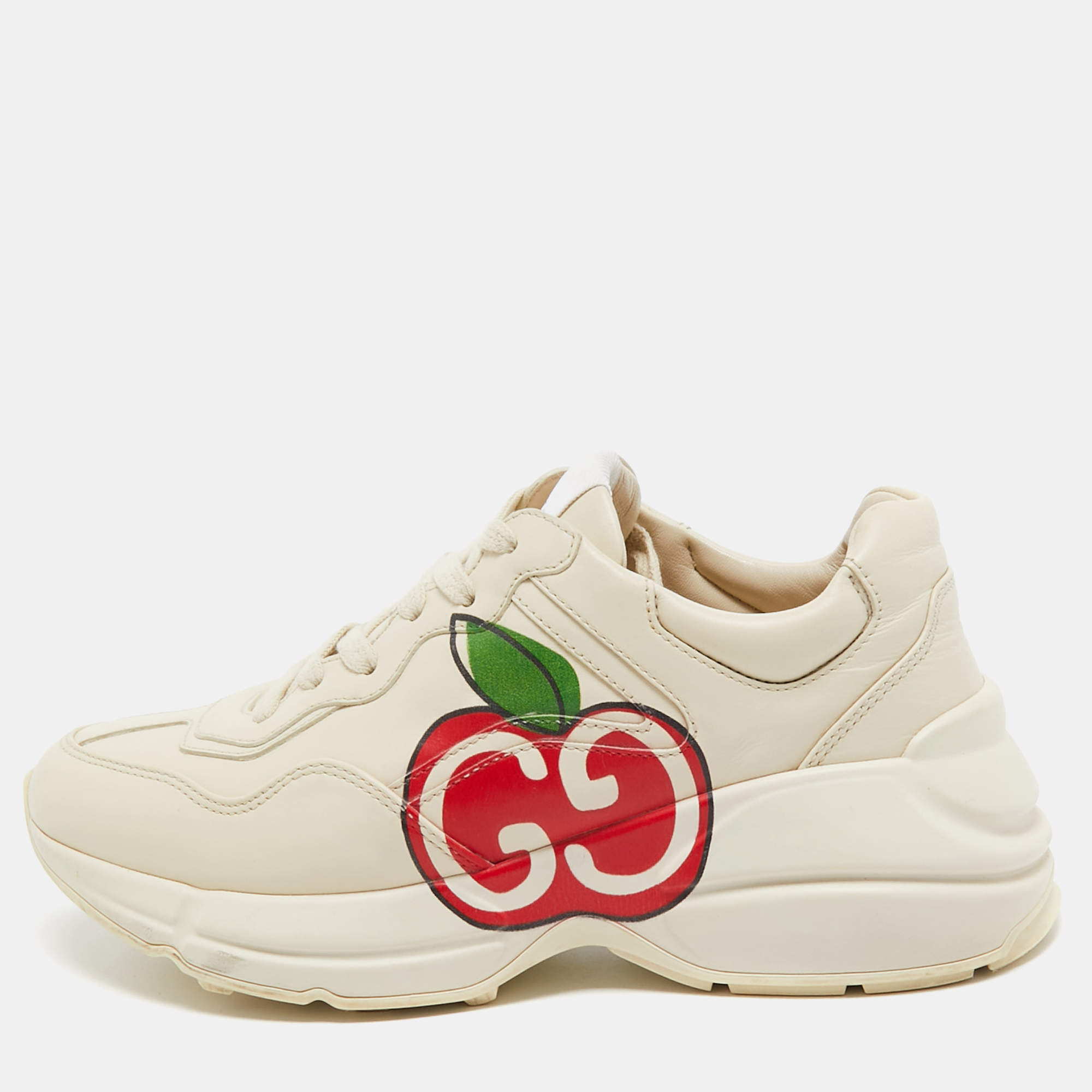 Gucci Cream Leather Rhyton Low Top  Sneakers Size 37.5