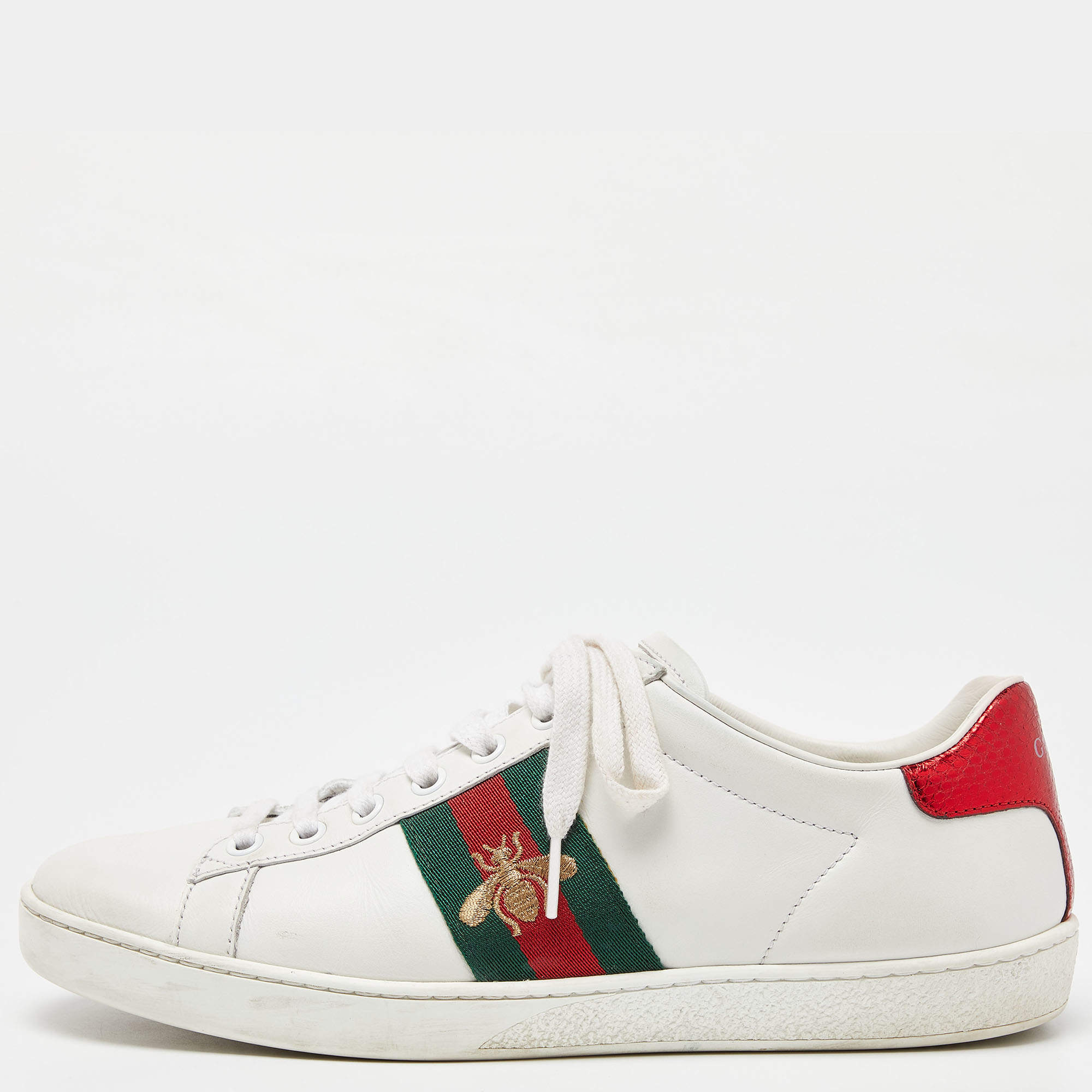 Gucci White Leather Ace Low Top Sneakers Size 38