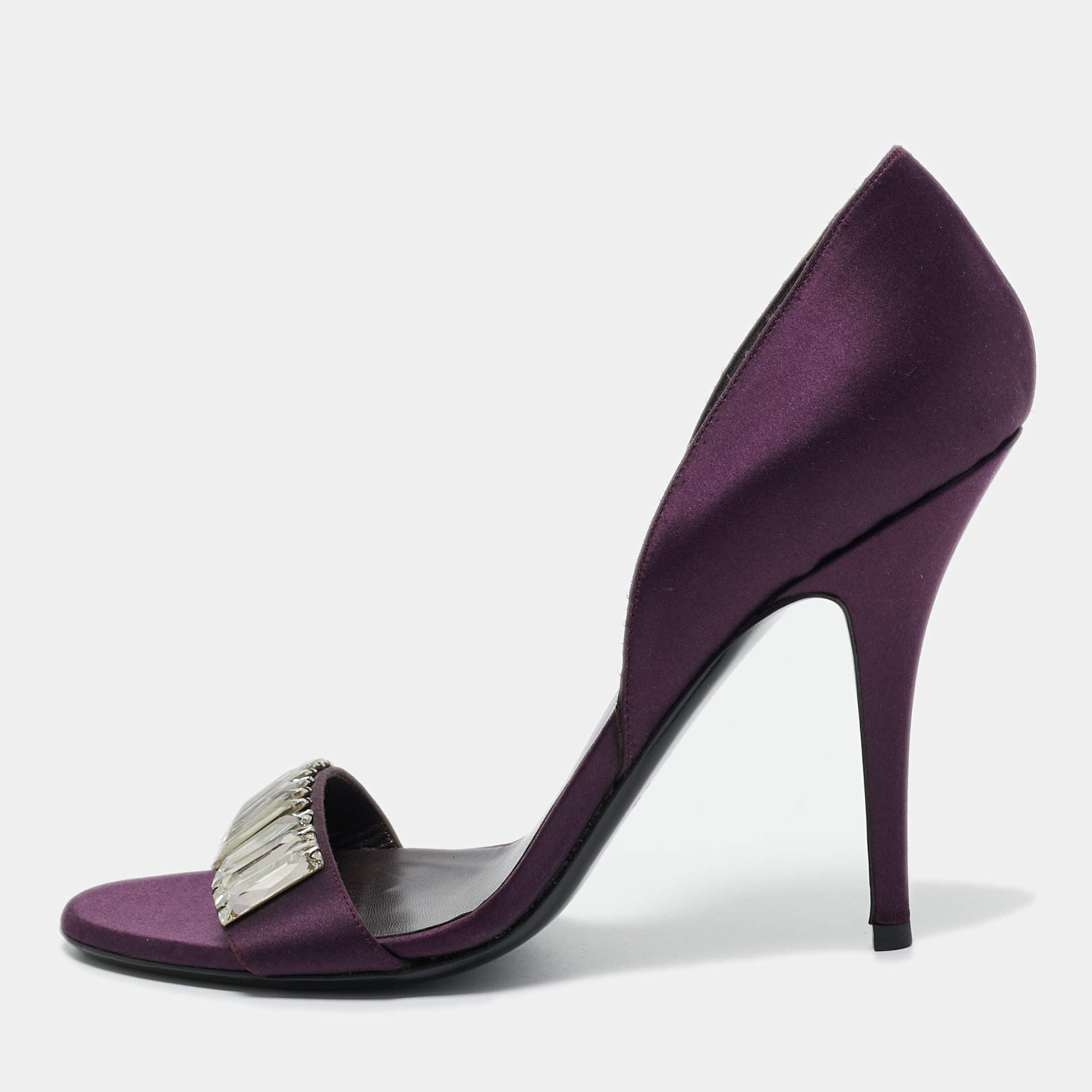 Pre Owned Gucci Purple Satin Crystal Embellished Sandals Size 40