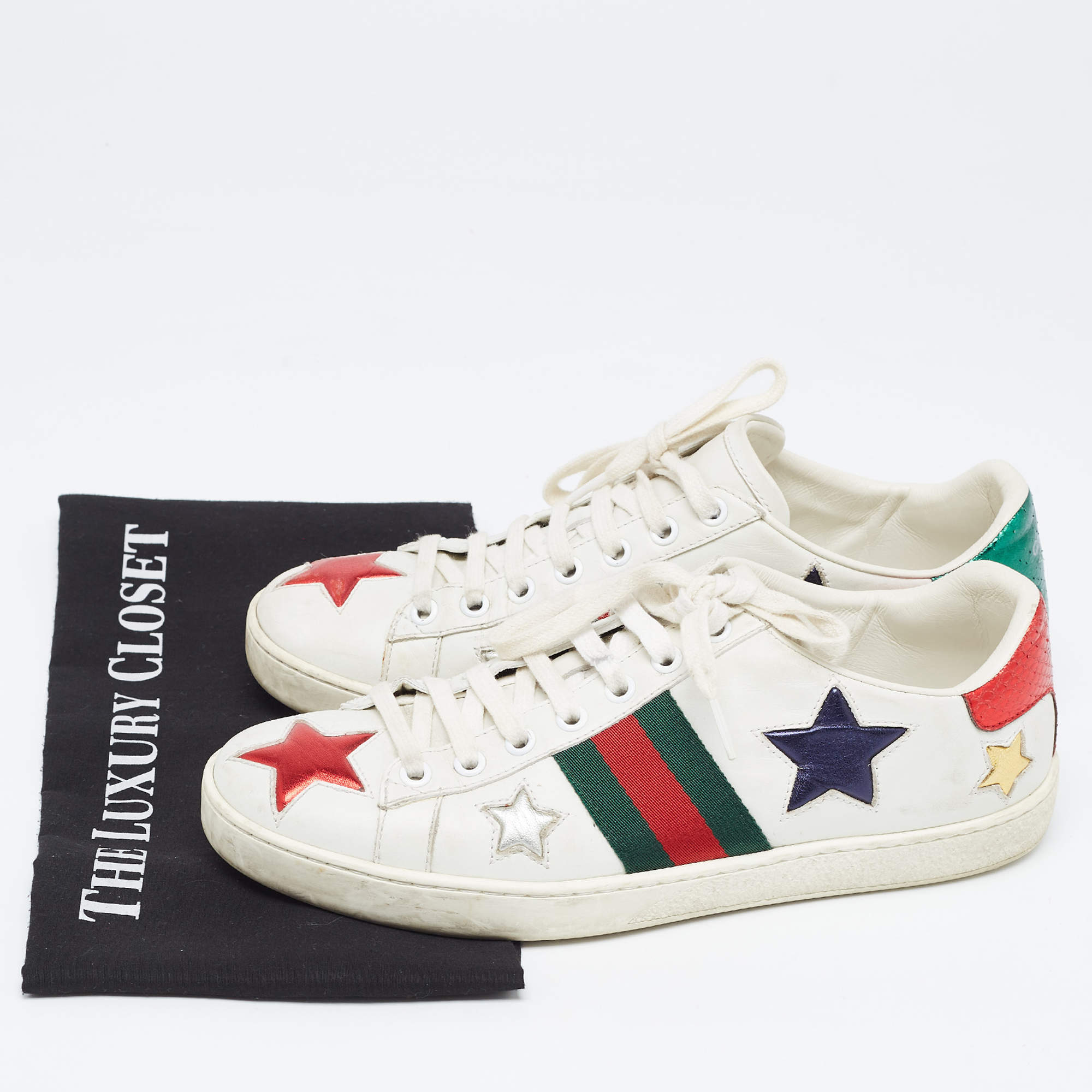 Gucci White Leather Ace Stars Low Top Sneakers Size 37.5 Gucci | TLC