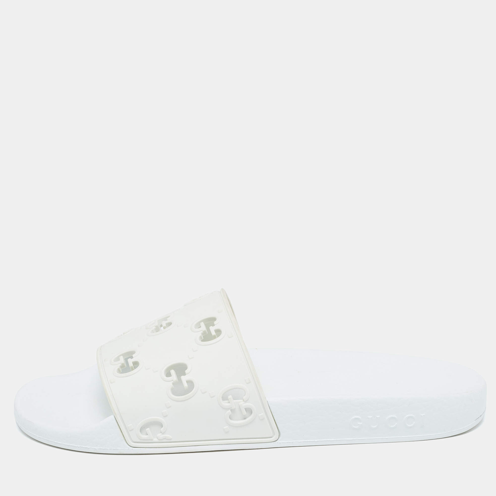 Gucci White Rubber Flat Slides Size 39