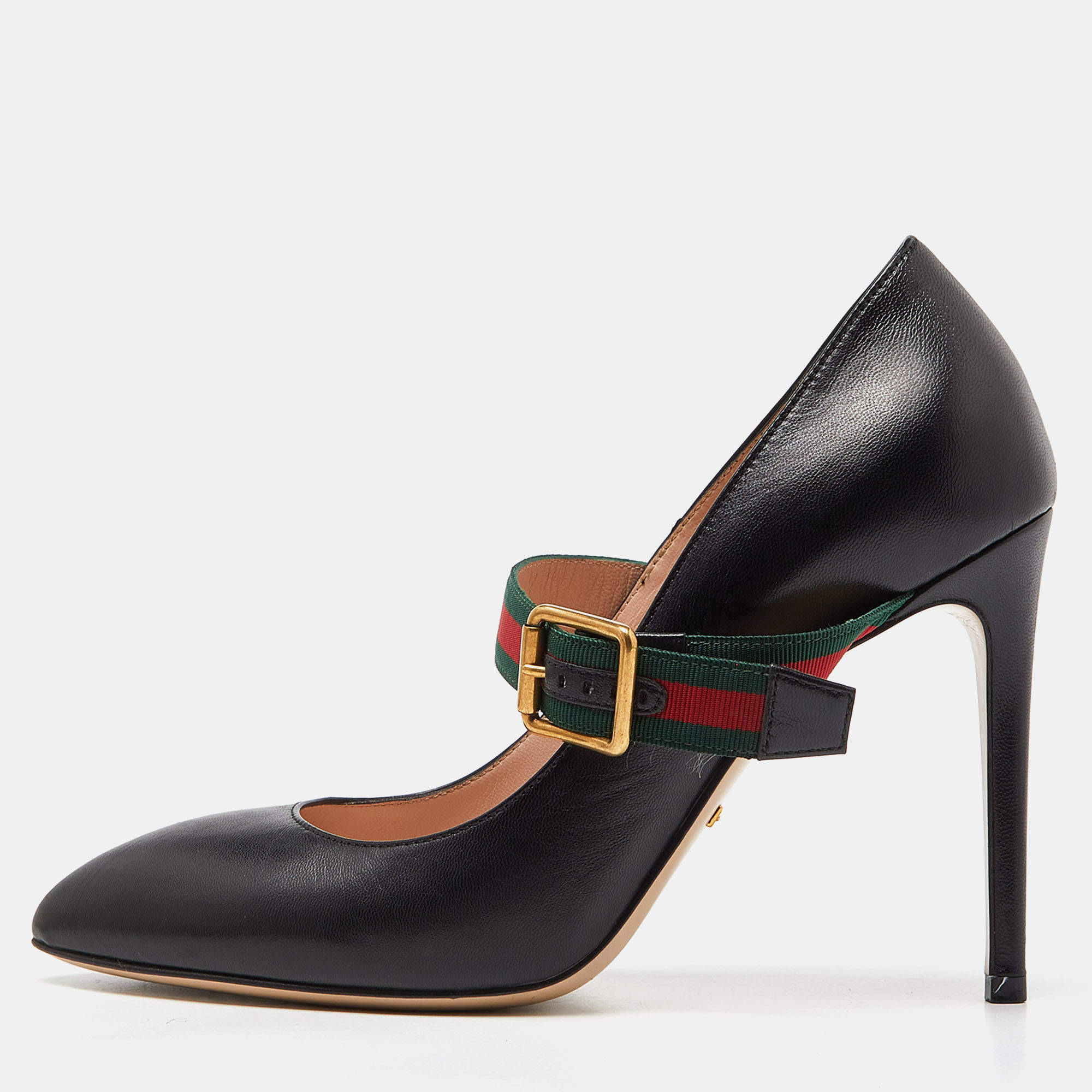 Pre Owned Gucci Black Leather Sylvie Mary Jane Pumps Size 38.5