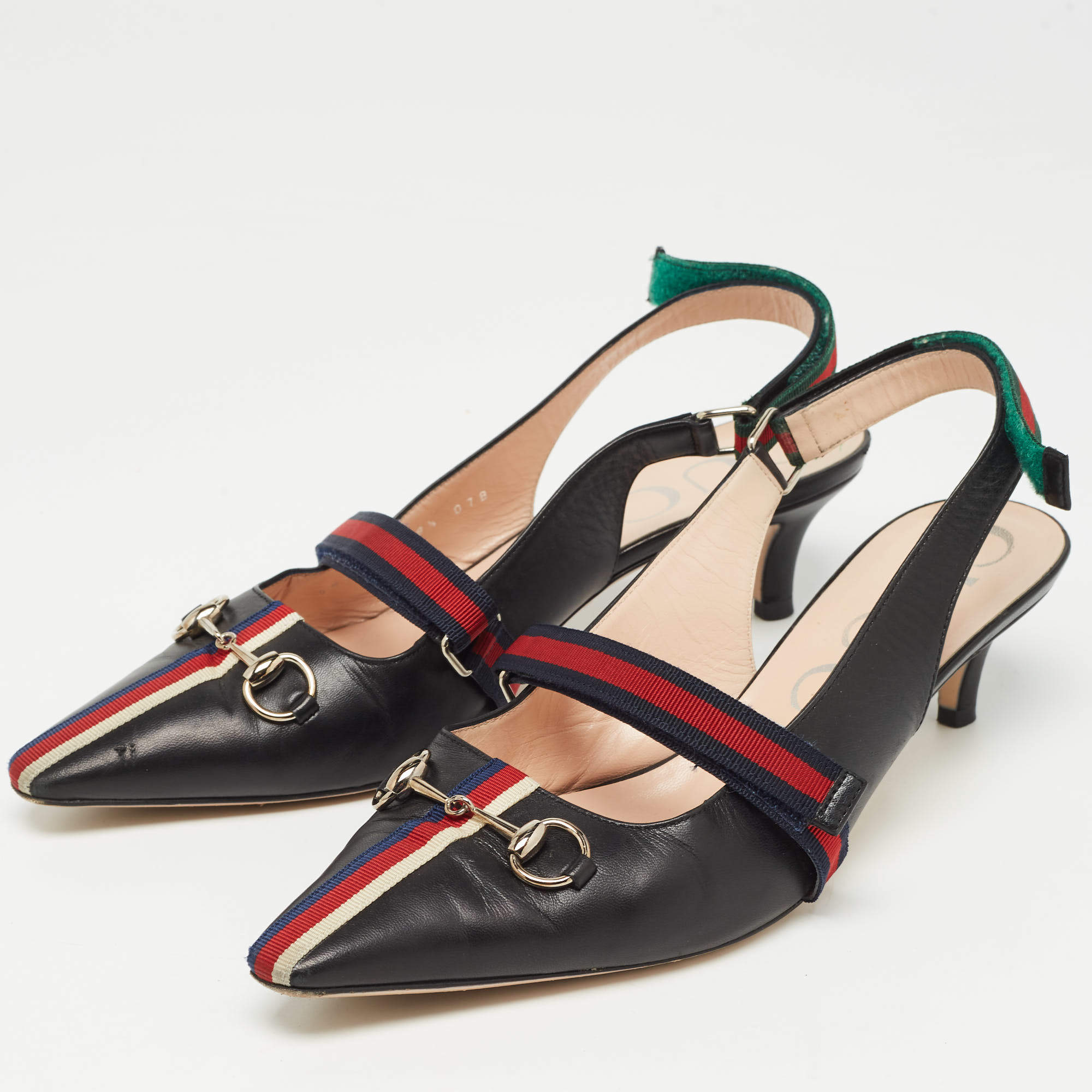 Gucci leather cheap web slingback pump