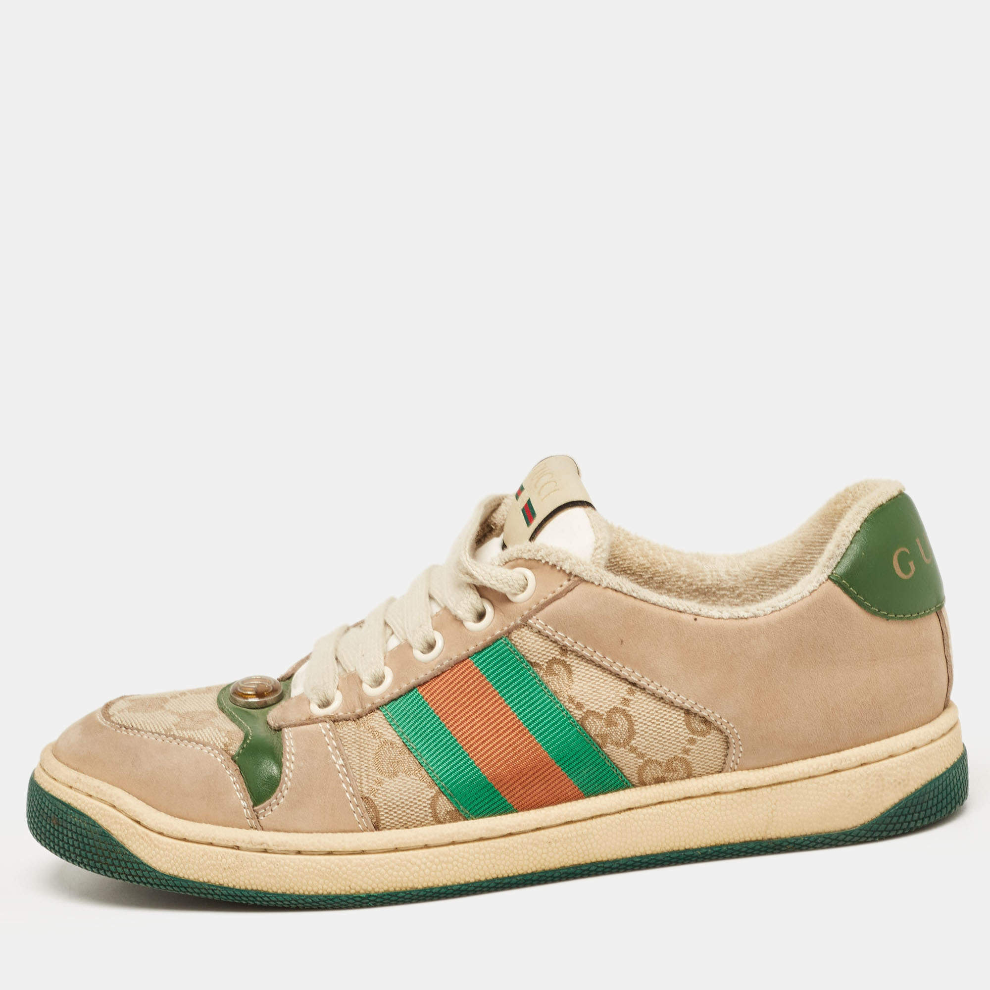 Gucci Multicolor Nubuck and Leather Screener Sneakers Size 37
