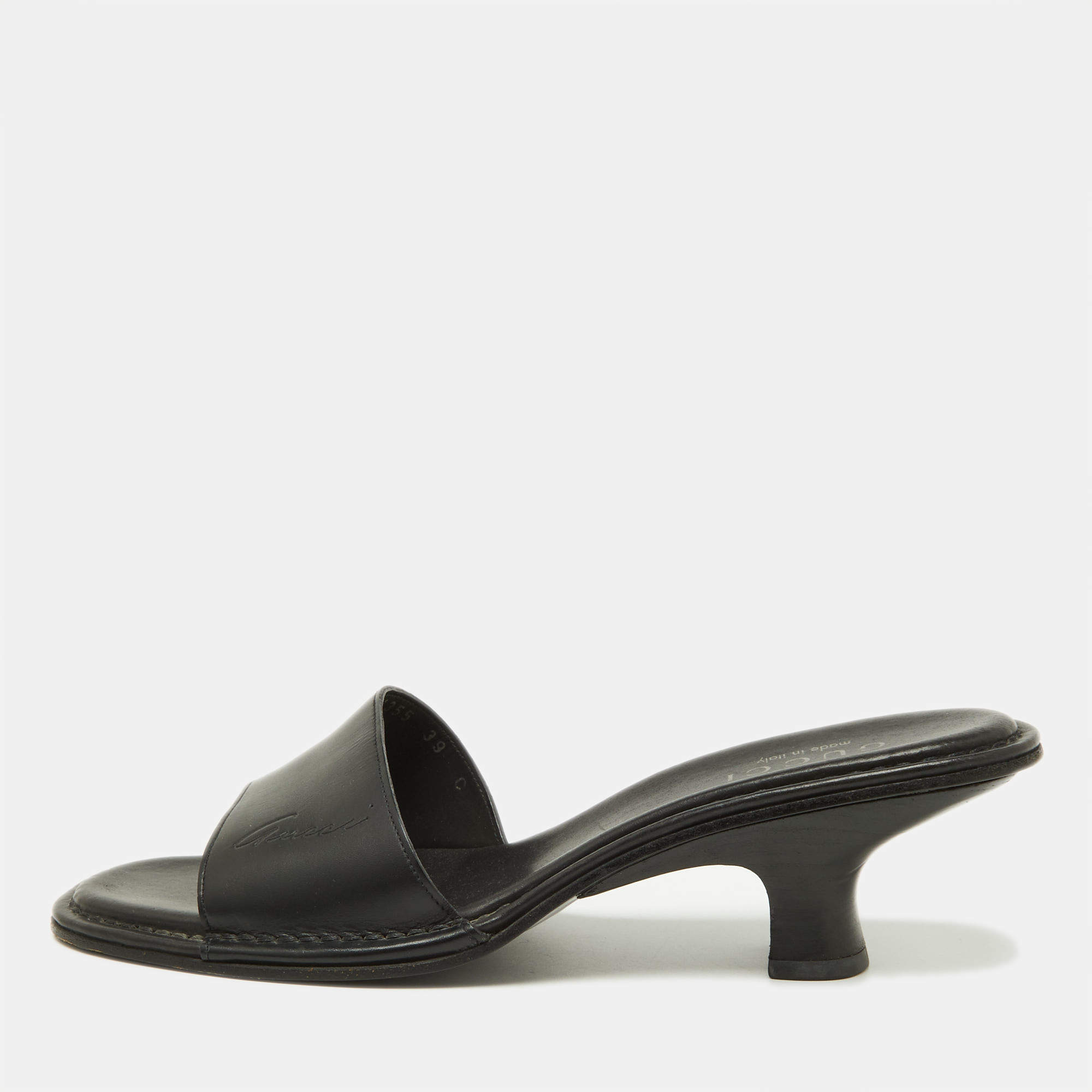 Gucci Black Leather Slide Sandals Size 39