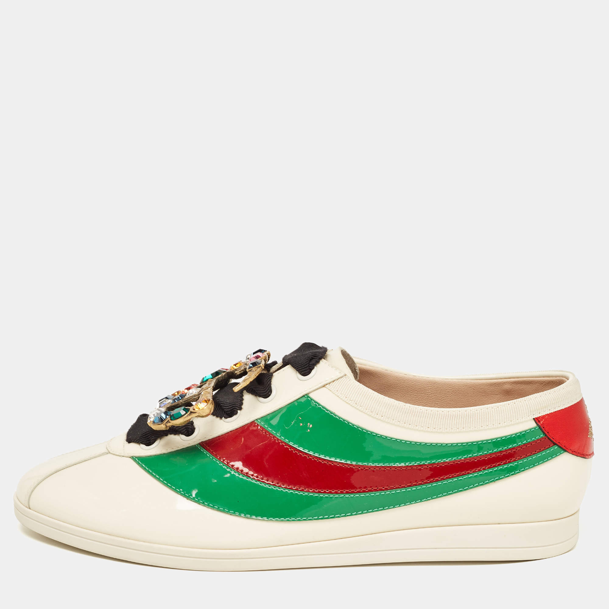 Gucci Tricolor Patent Falacer Crystal Embellished Low Top Sneakers Size ...