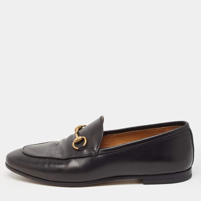 Gucci Black Leather Jordaan Slip On Loafers Size 36