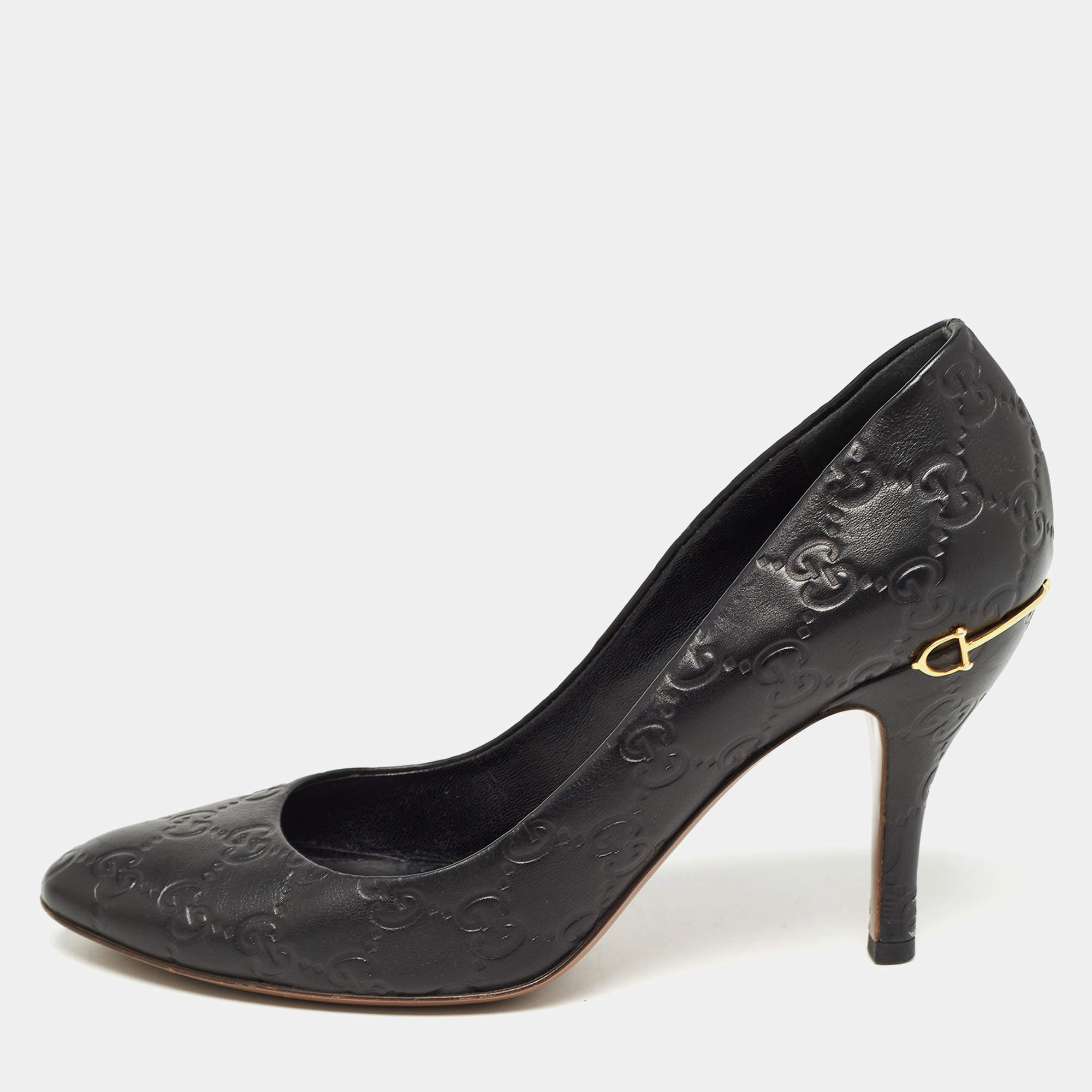 Pre Owned Gucci Black Guccissima Leather Horsebit Pumps Size 39