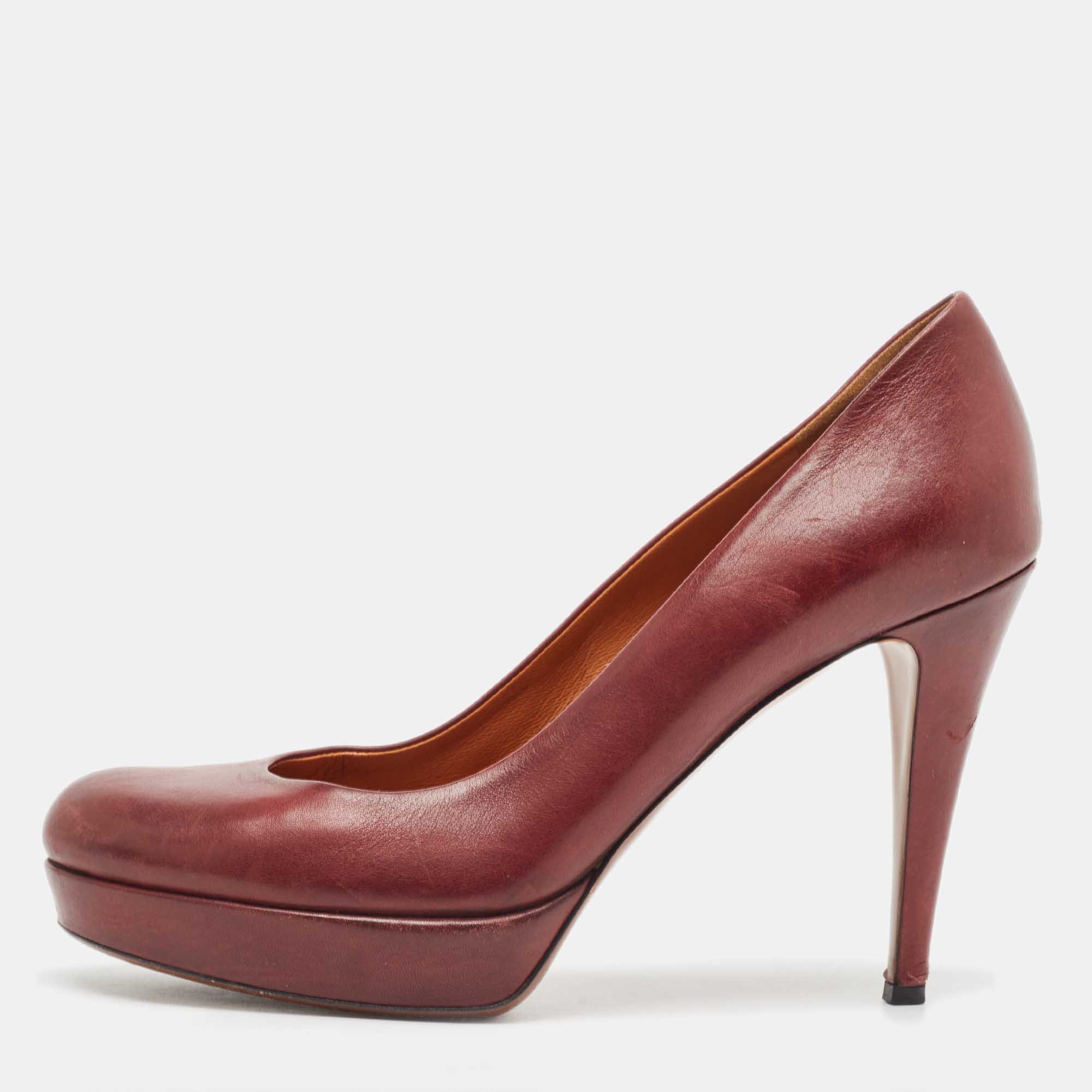 Gucci Burgundy Leather Round Toe Platform Pumps Size 39