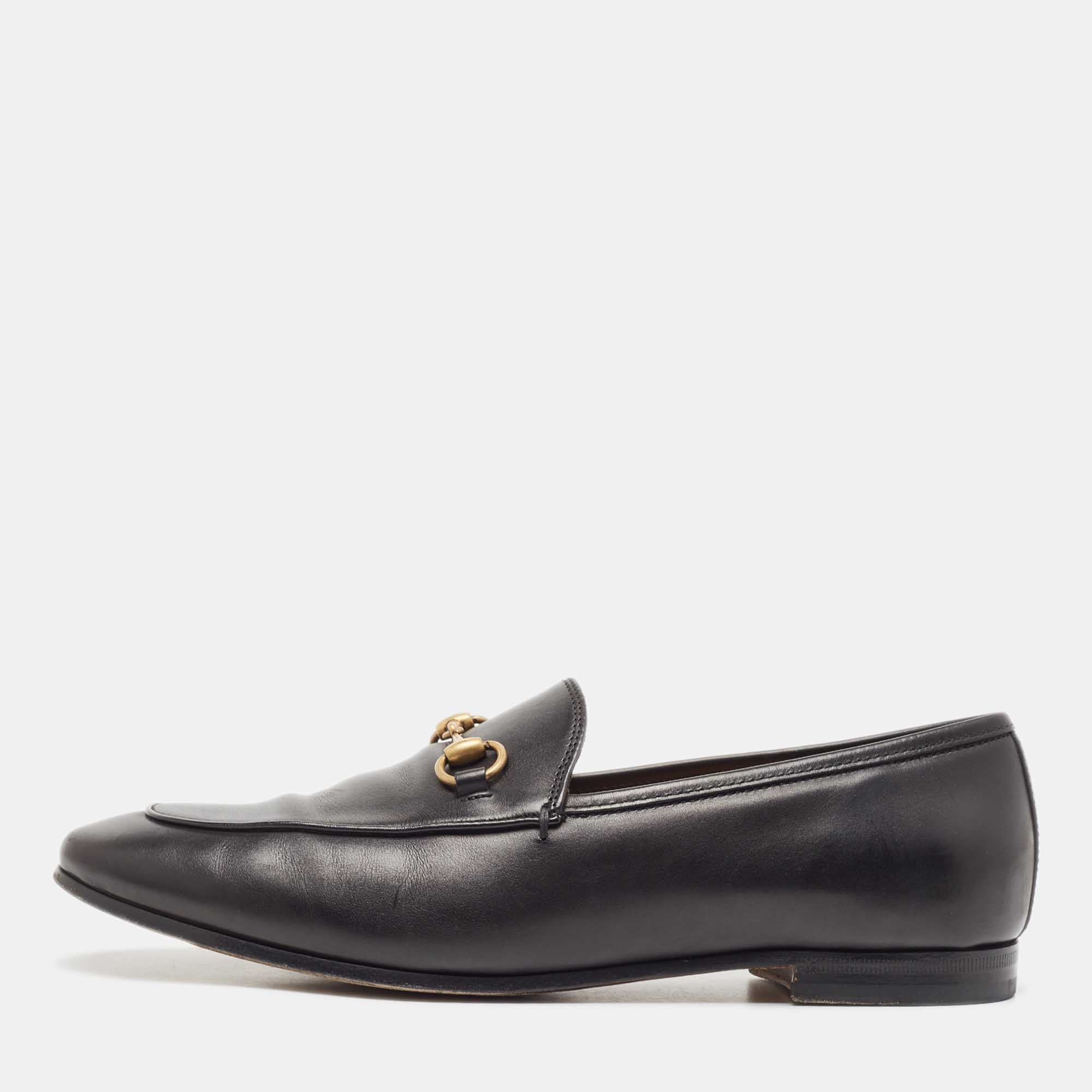 Gucci Black Leather Jordaan Loafers Size 39