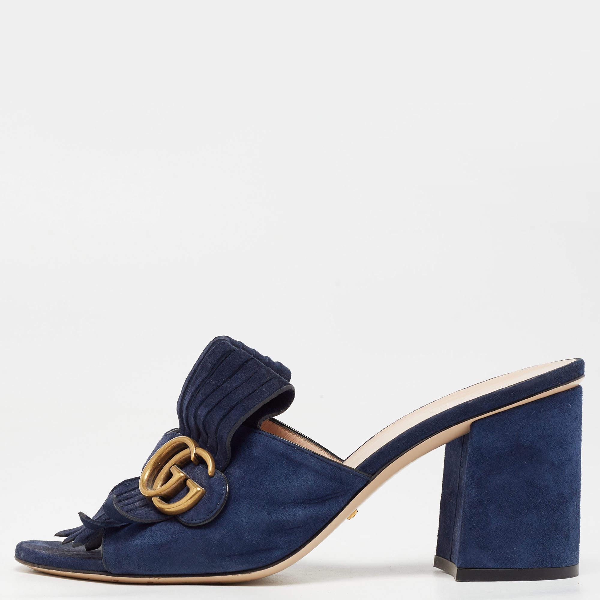 Gucci Blue Suede GG Marmont Slides Size 40  