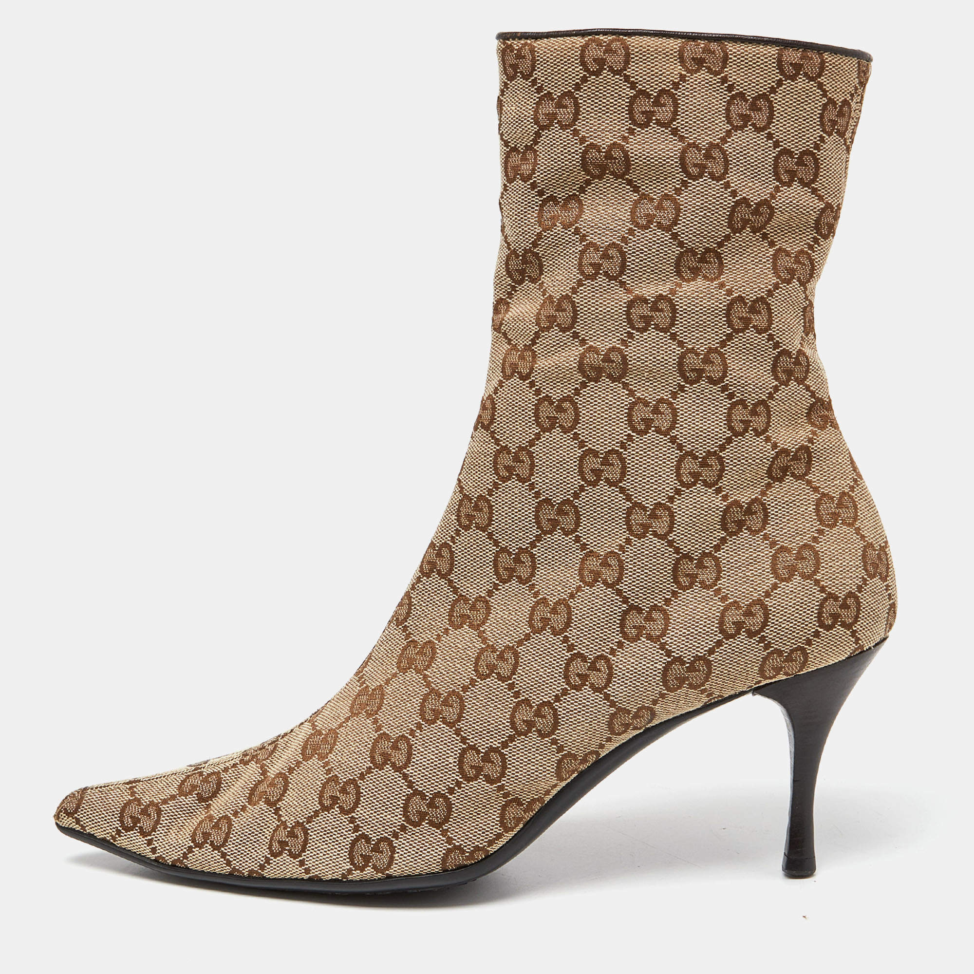 مملوكة مسبقًا Gucci Beige/Brown GG Canvas Ankle Booties Size 40.5