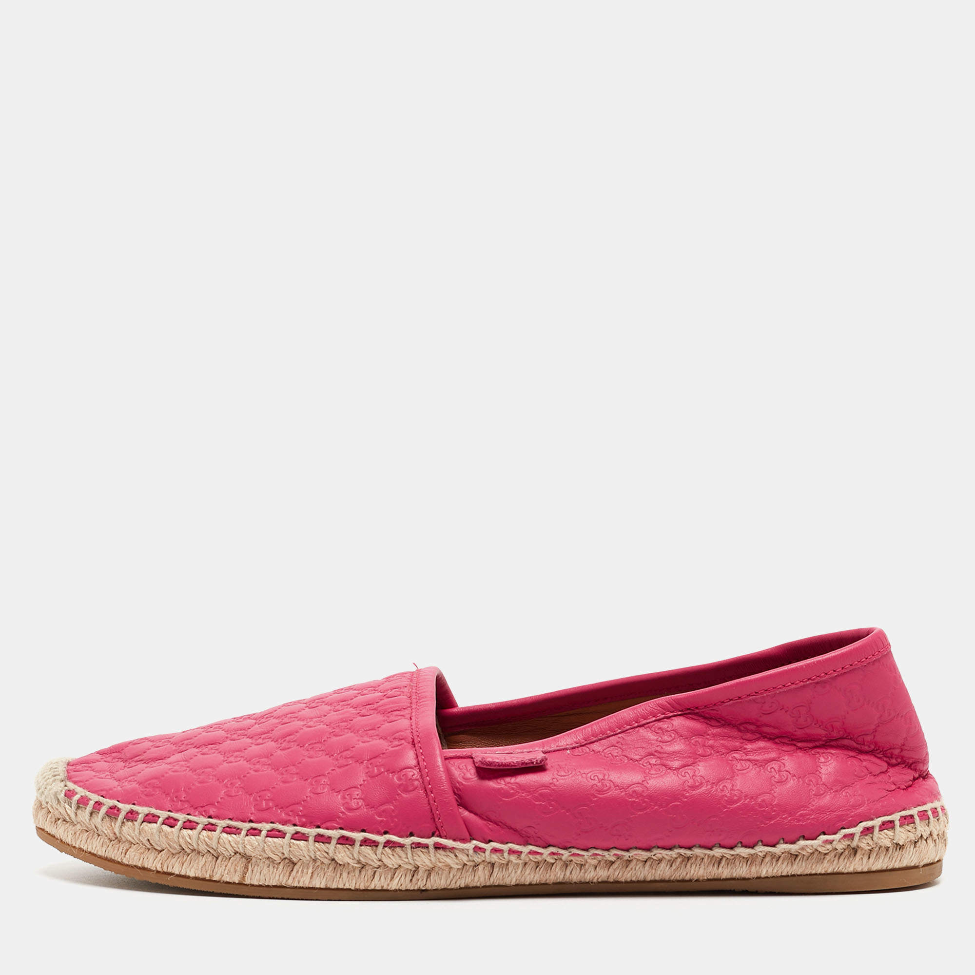 Pre Owned Gucci Pink Microguccissima Leather Espadrille Flats Size 39.5