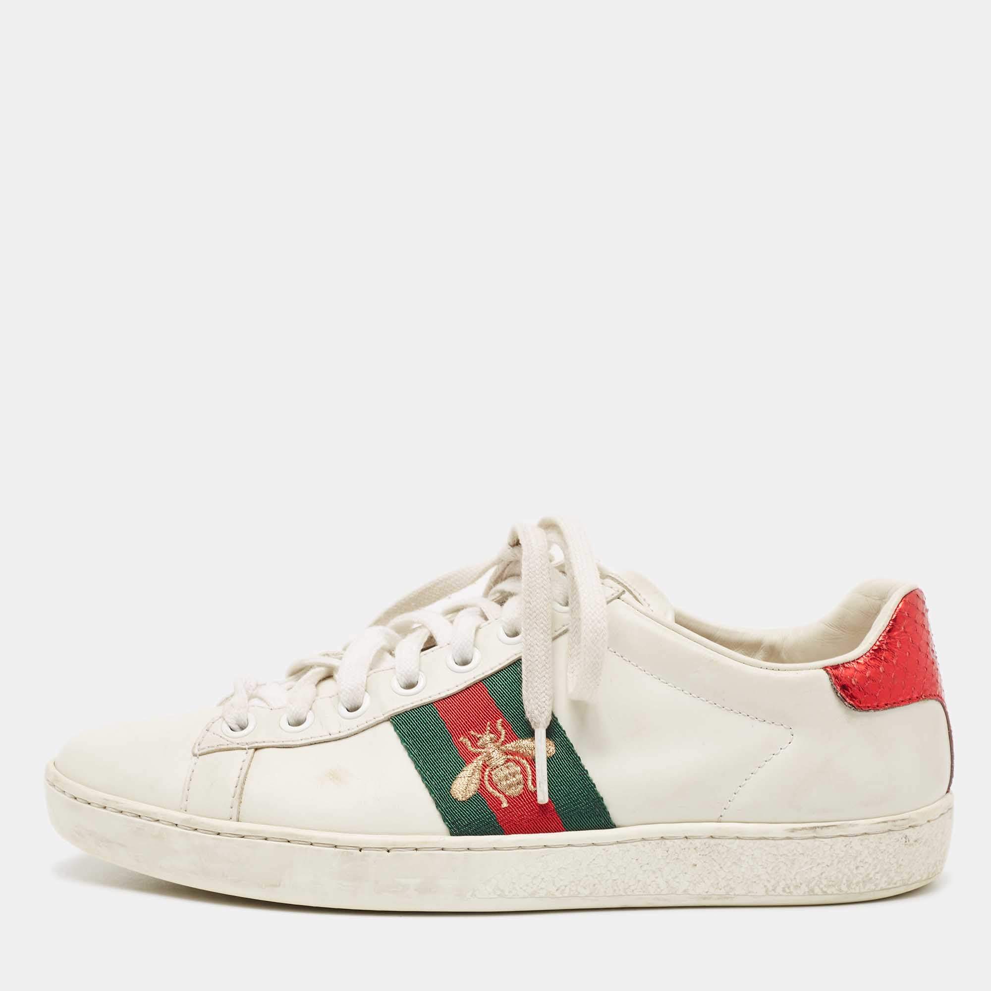 Gucci White Leather Embroidered Bee Ace Sneakers Size 36 Gucci