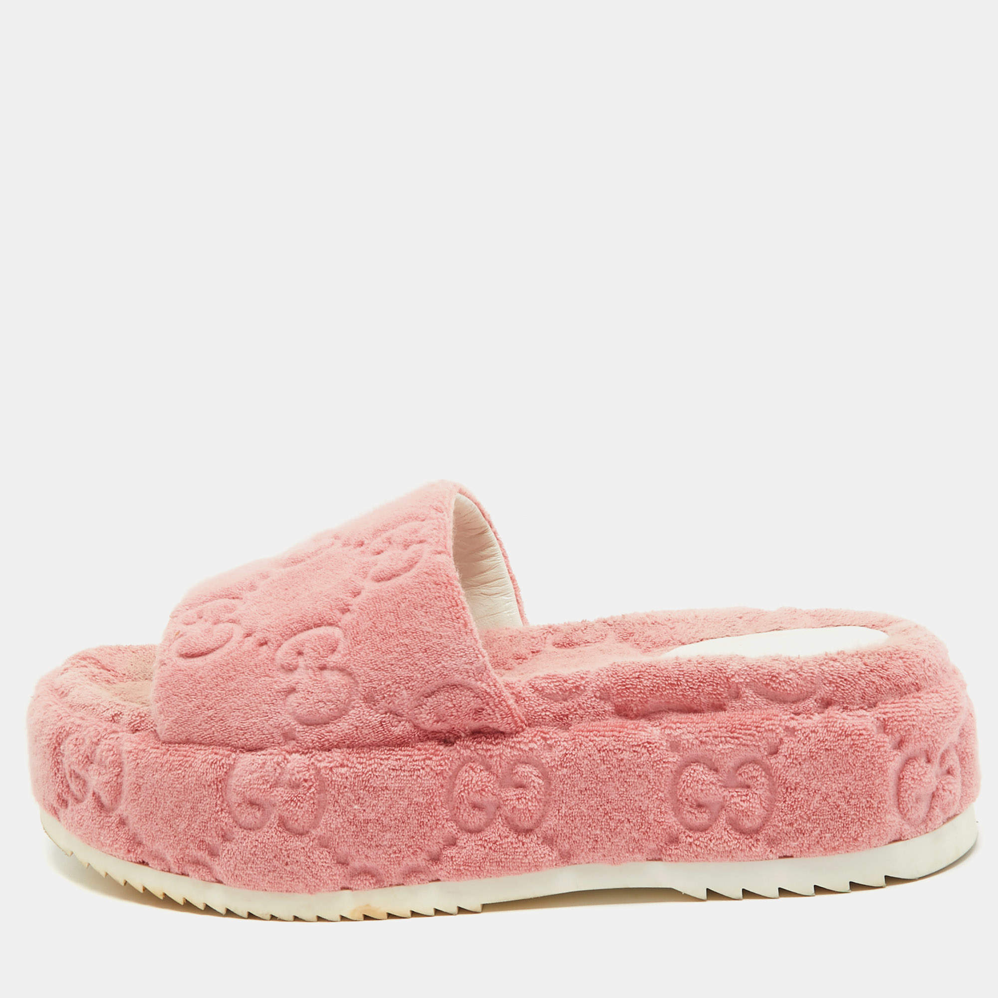Gucci Pink Fabric GG Platform Slides Size 38