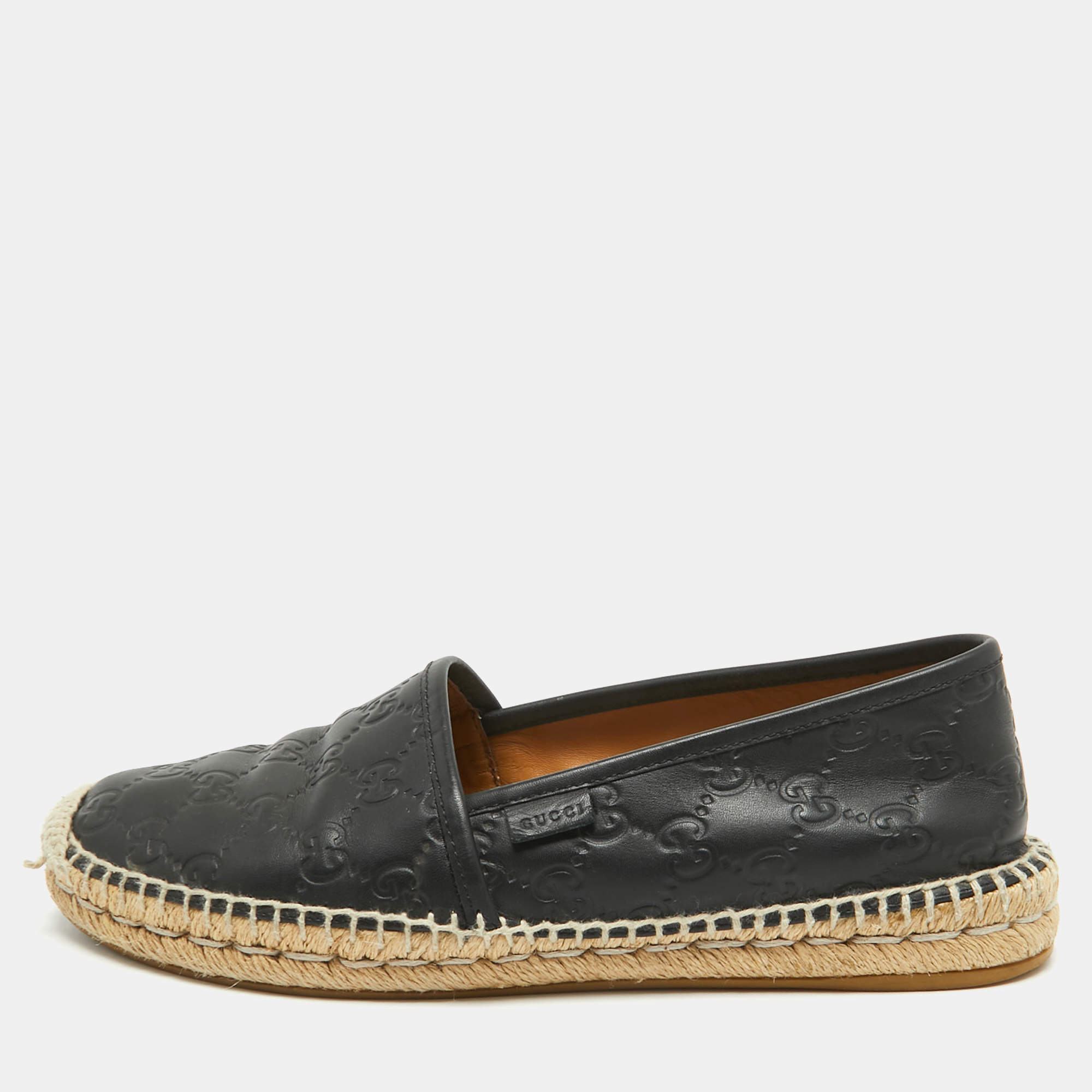 Gucci Black Guccissima Leather Espadrille Flats Size 39