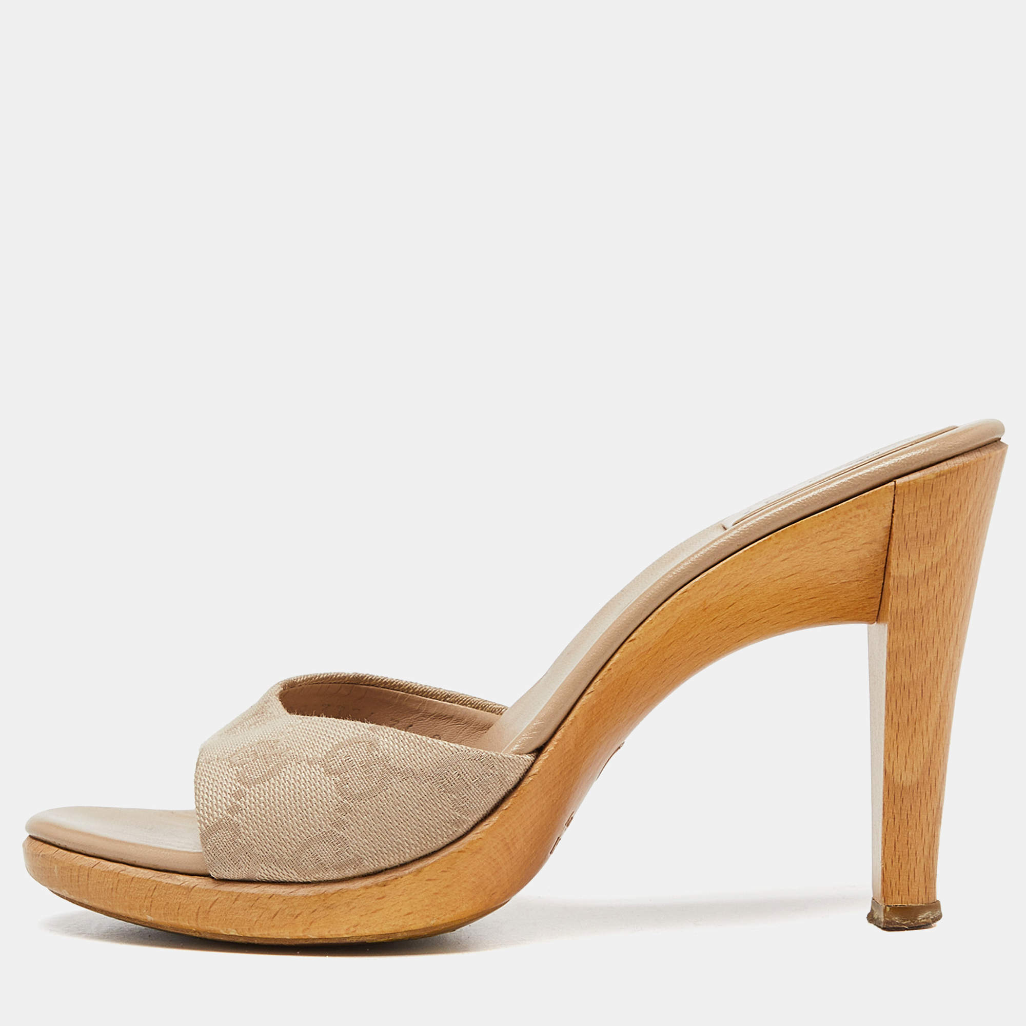 Gucci Beige Guccissima Canvas Slide Sandals Size 36