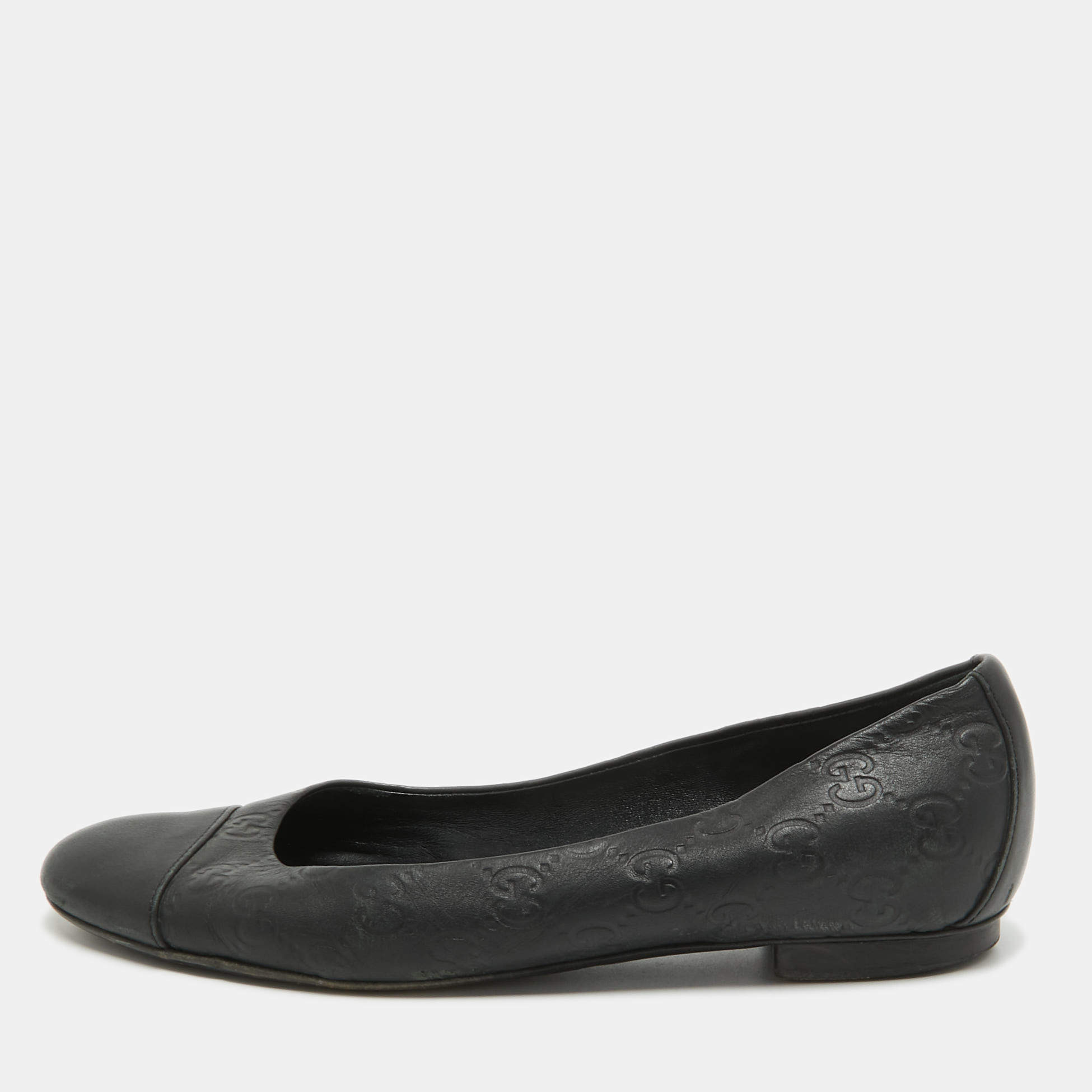 Gucci Black Guccissima Leather Ballet Flats Size 38