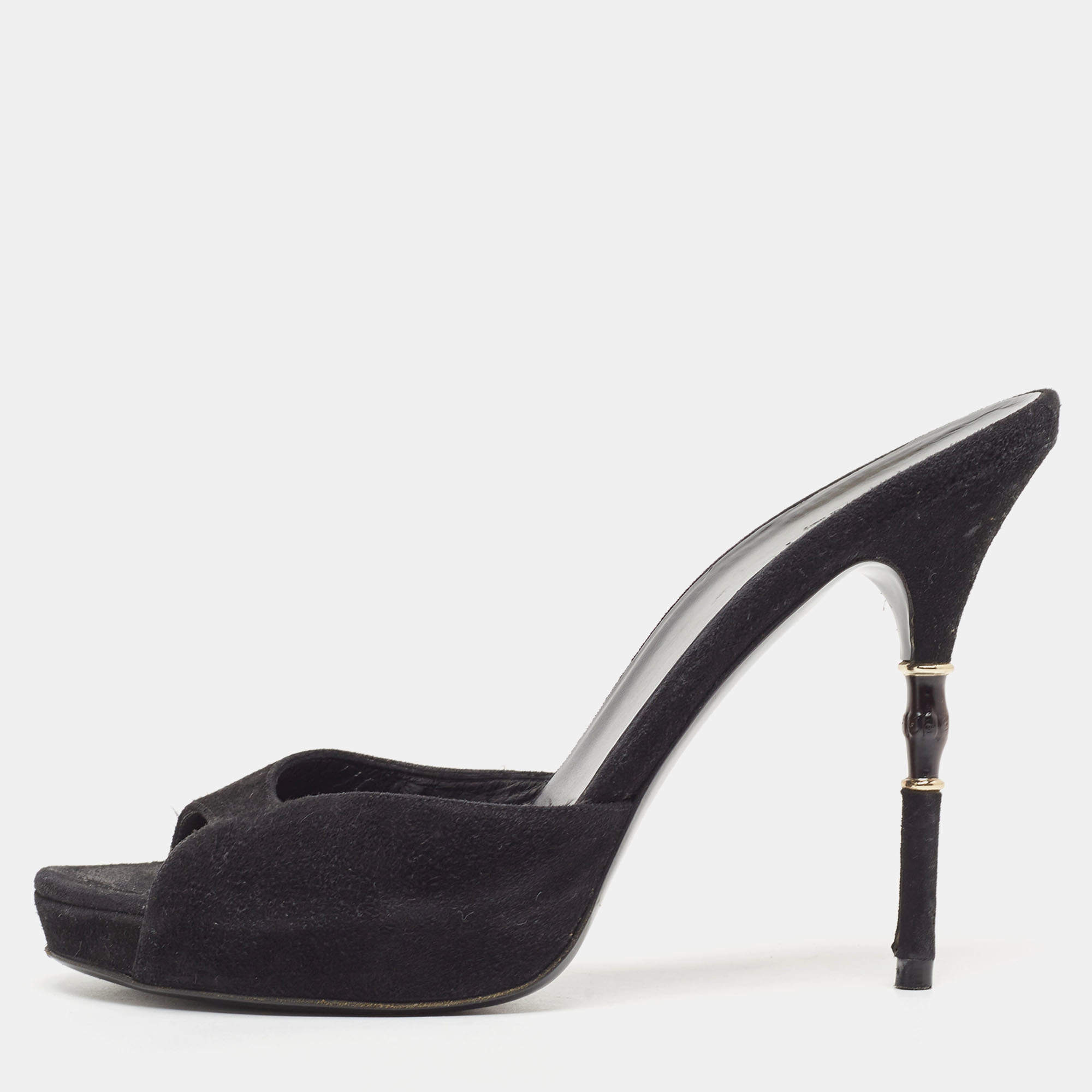 Pre Owned Gucci Black Suede Slide Sandals Size 38