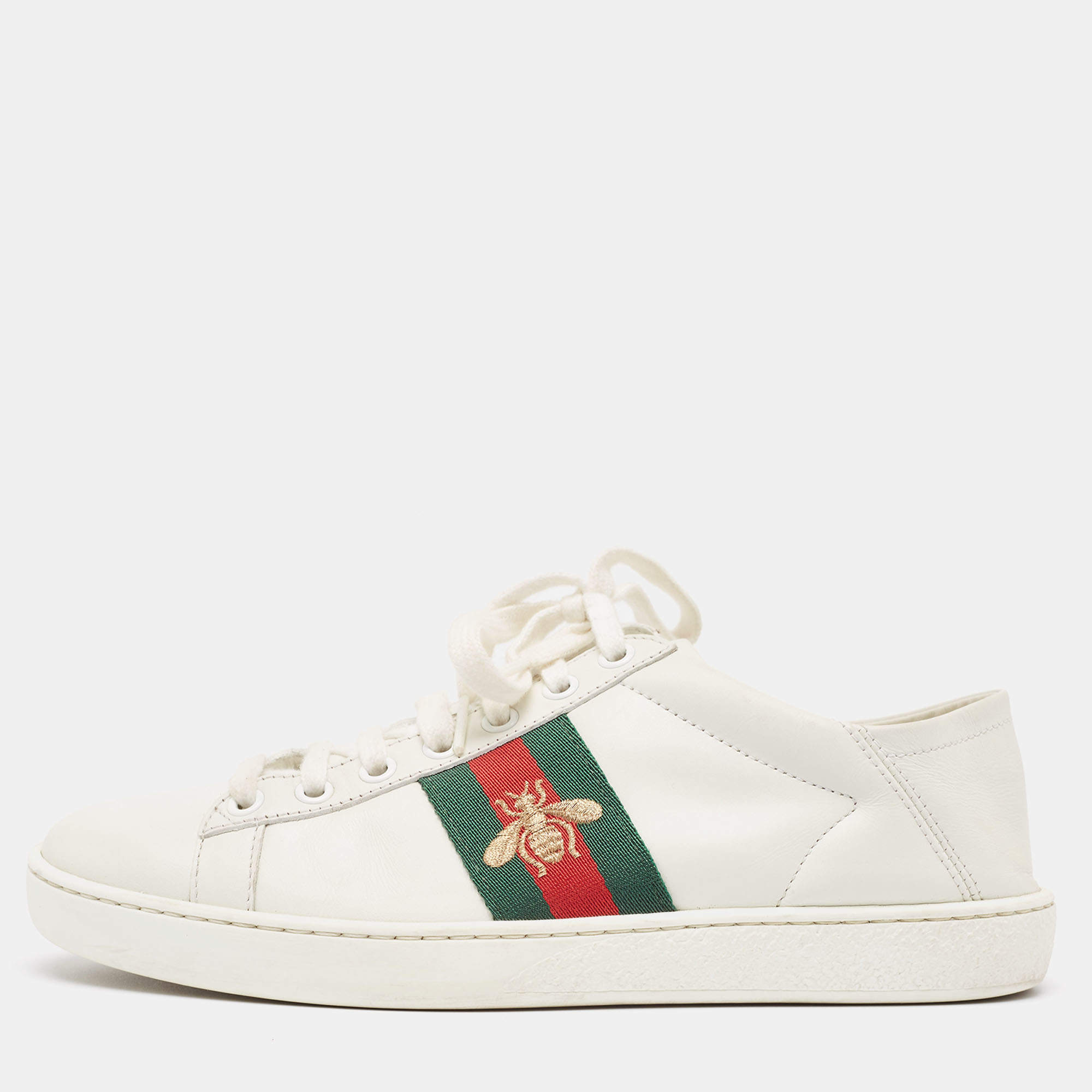 Gucci White Leather Web Ace Low Top Sneakers Size 37