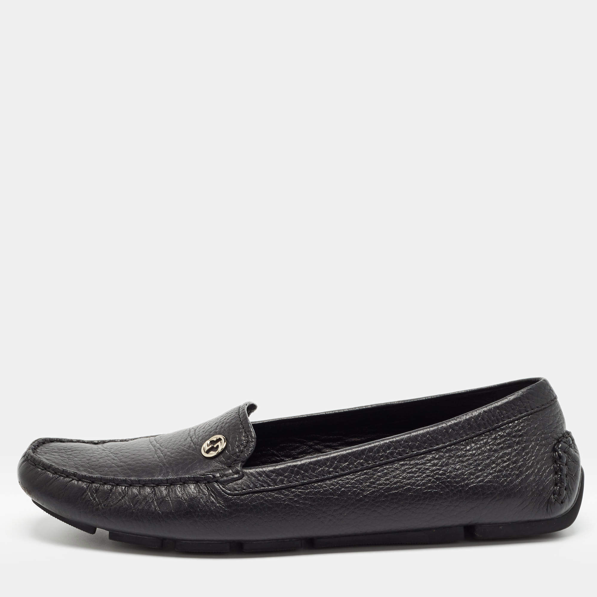 Pre Owned Gucci Black Leather Slip On Loafers Size 39