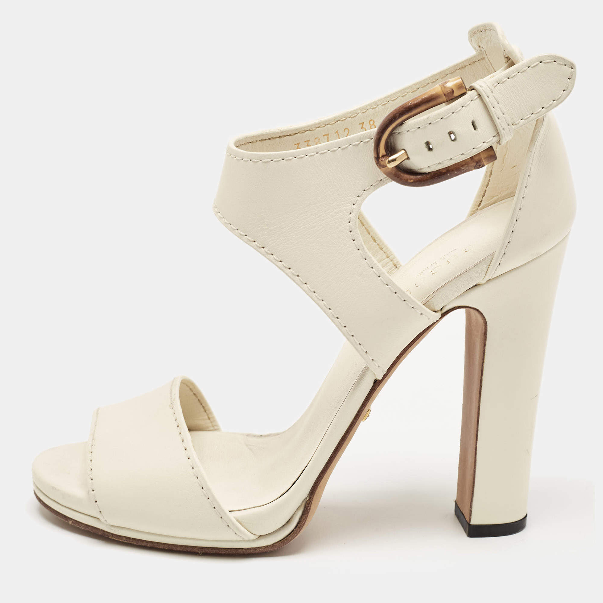 Pre Owned Gucci Off White Leather Ankle Strap Sandals Size 38