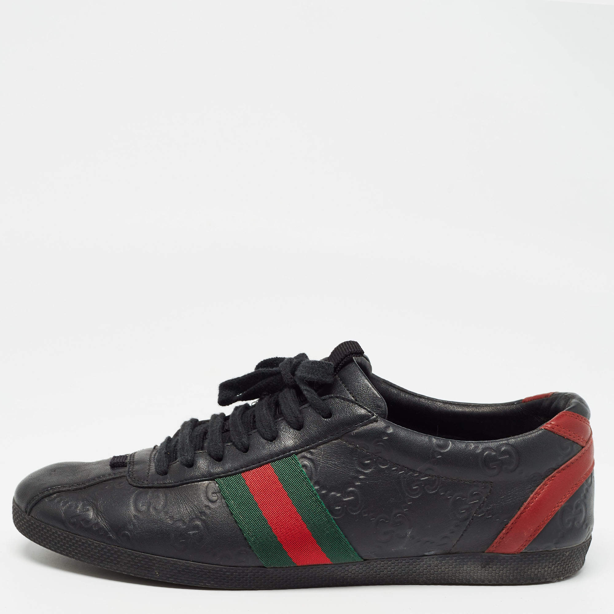 Pre Owned Gucci Black Leather Guccissima Web Sneakers Size 38