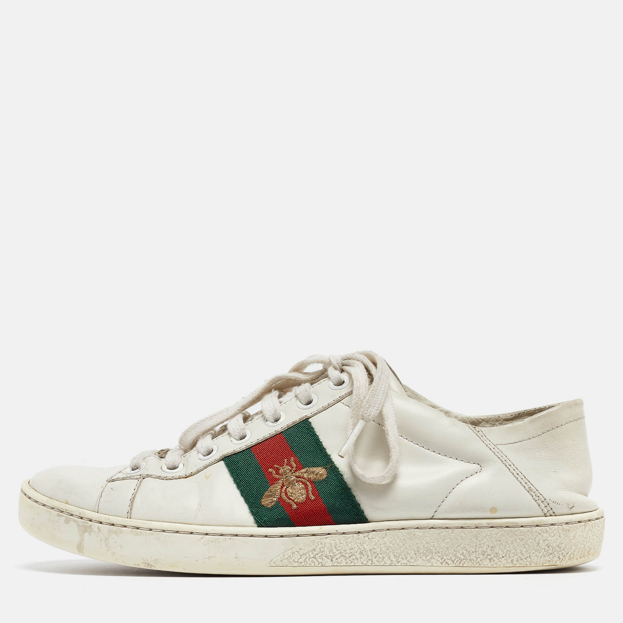 Gucci White Leather Ace Low Top Sneakers Size 37