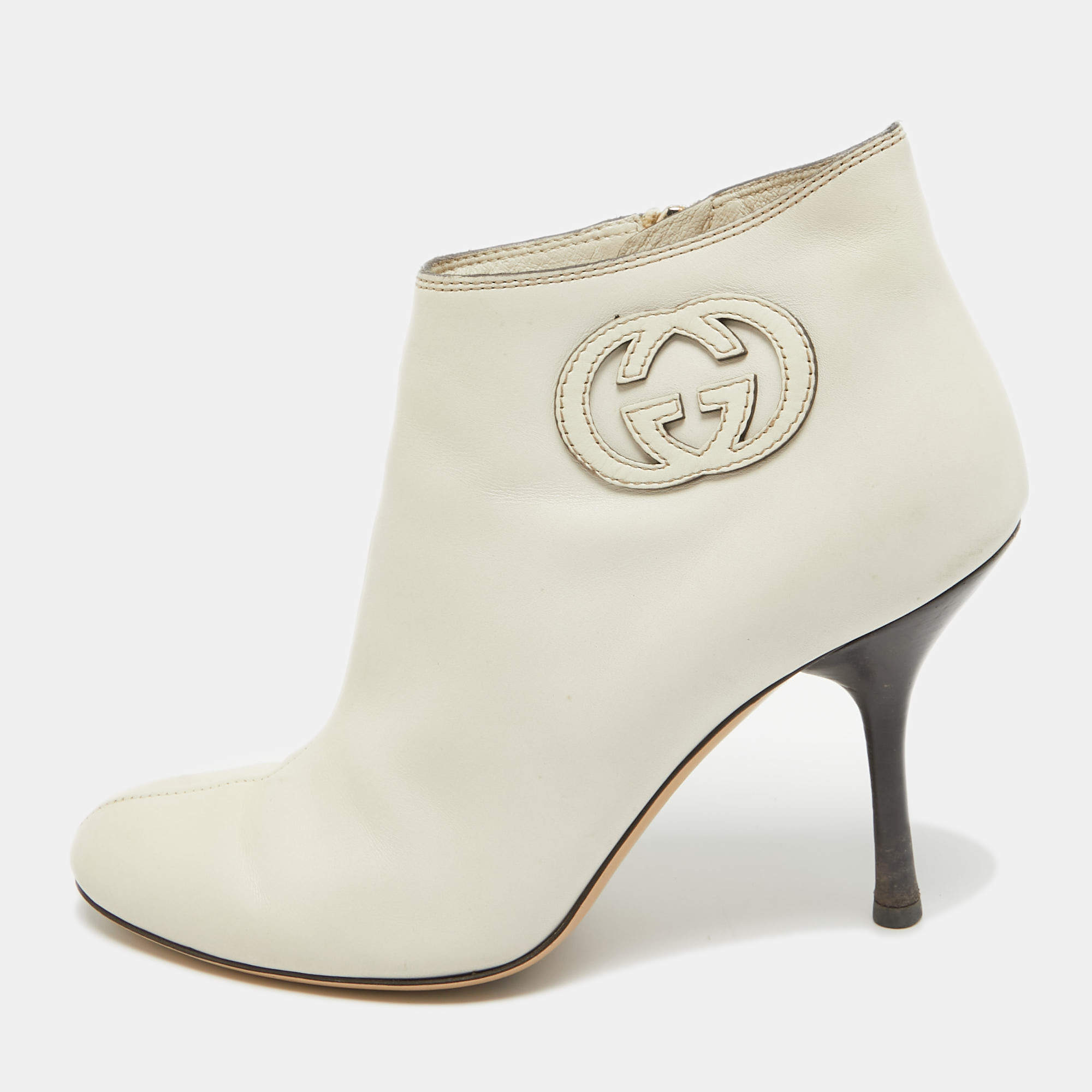 Gucci Cream Leather Interlocking GG Booties Size 37