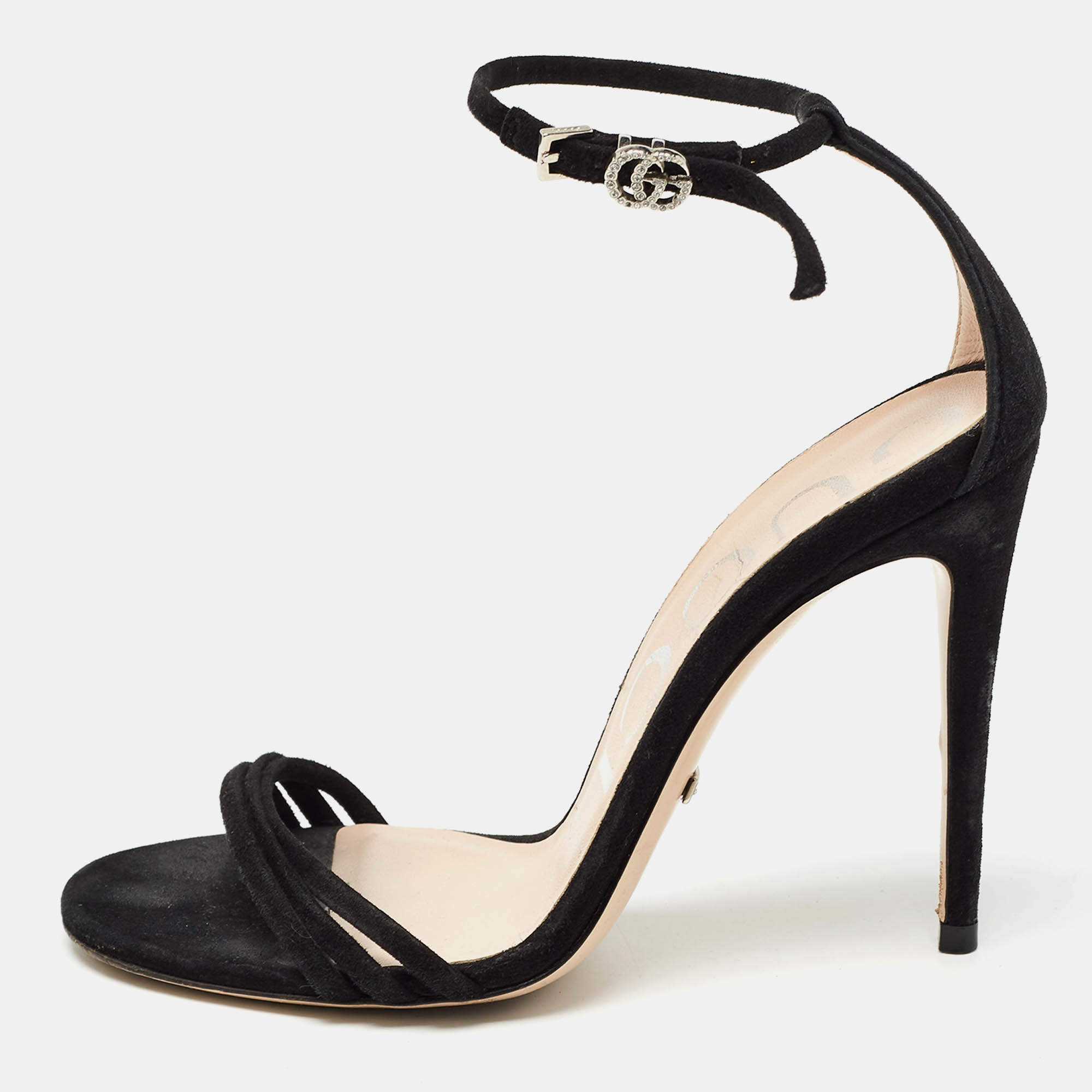 مملوكة مسبقًا Gucci Black Suede Ankle Strap Sandals Size 35