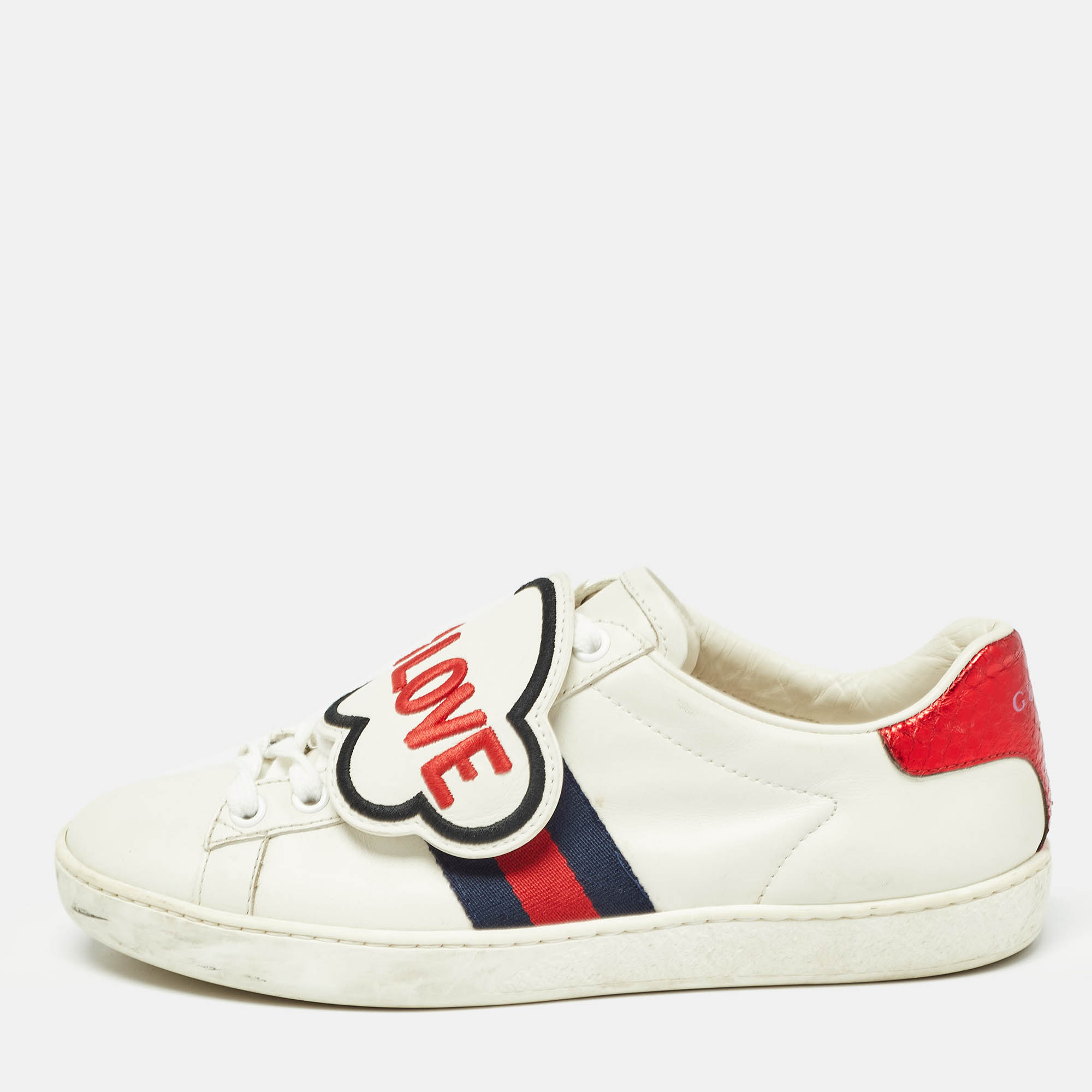 Gucci White/Red Leather Love Ace Sneakers Size 36