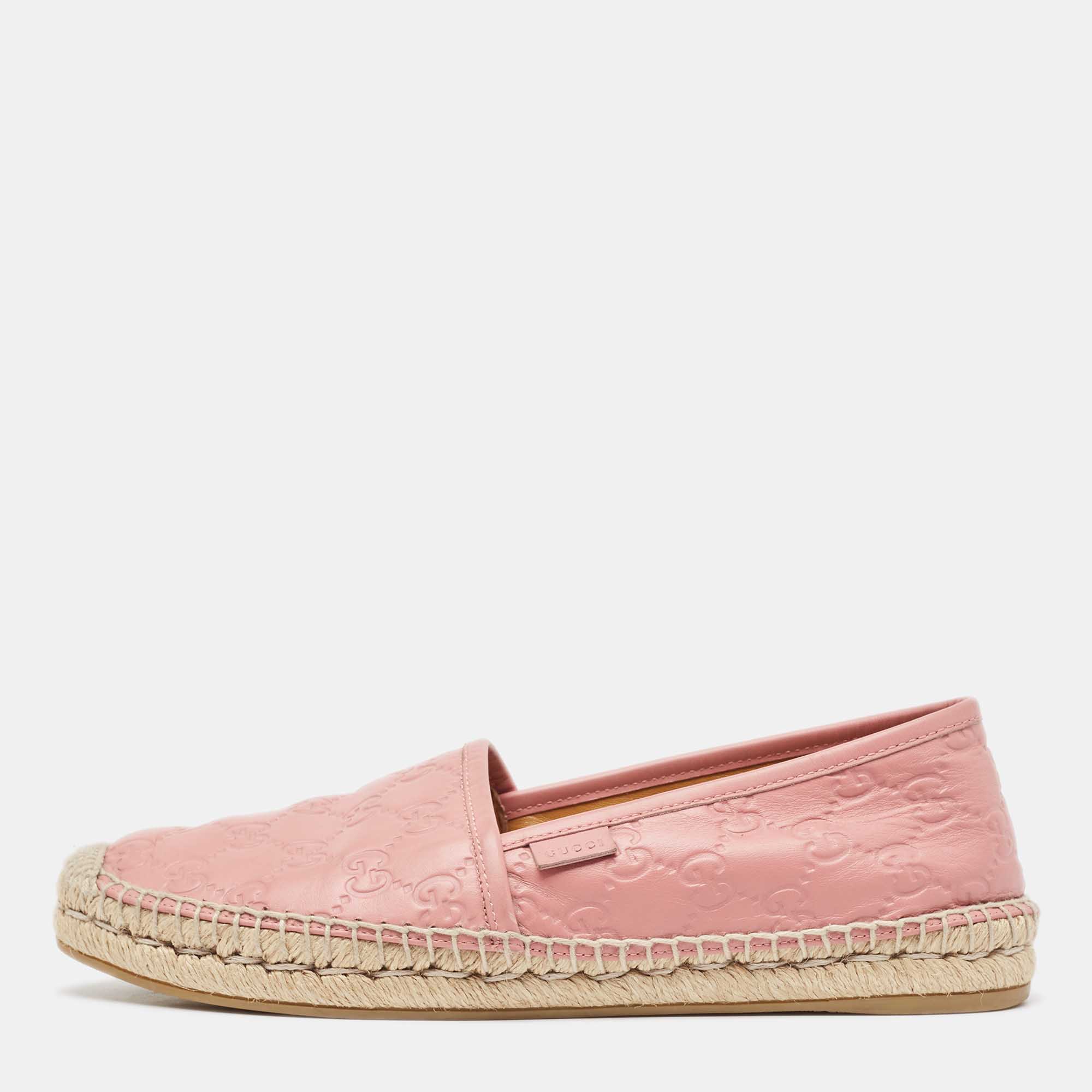 Gucci Pink GG Leather Slip On Espadrilles Flats Size 39.5