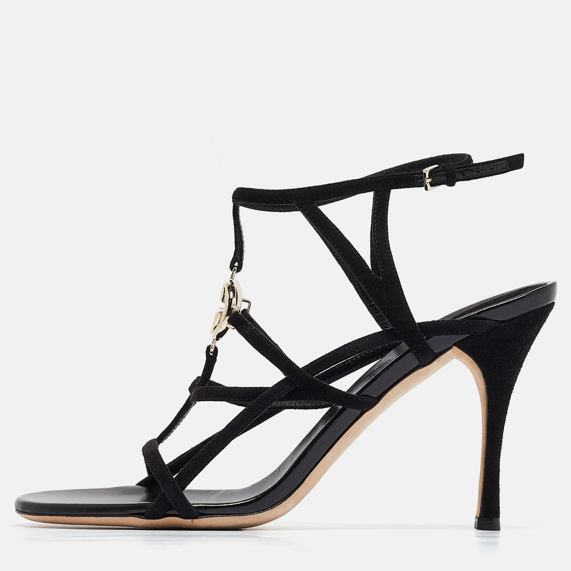 Gucci Black Suede Interlocking G Ankle Strap Sandals Size 40