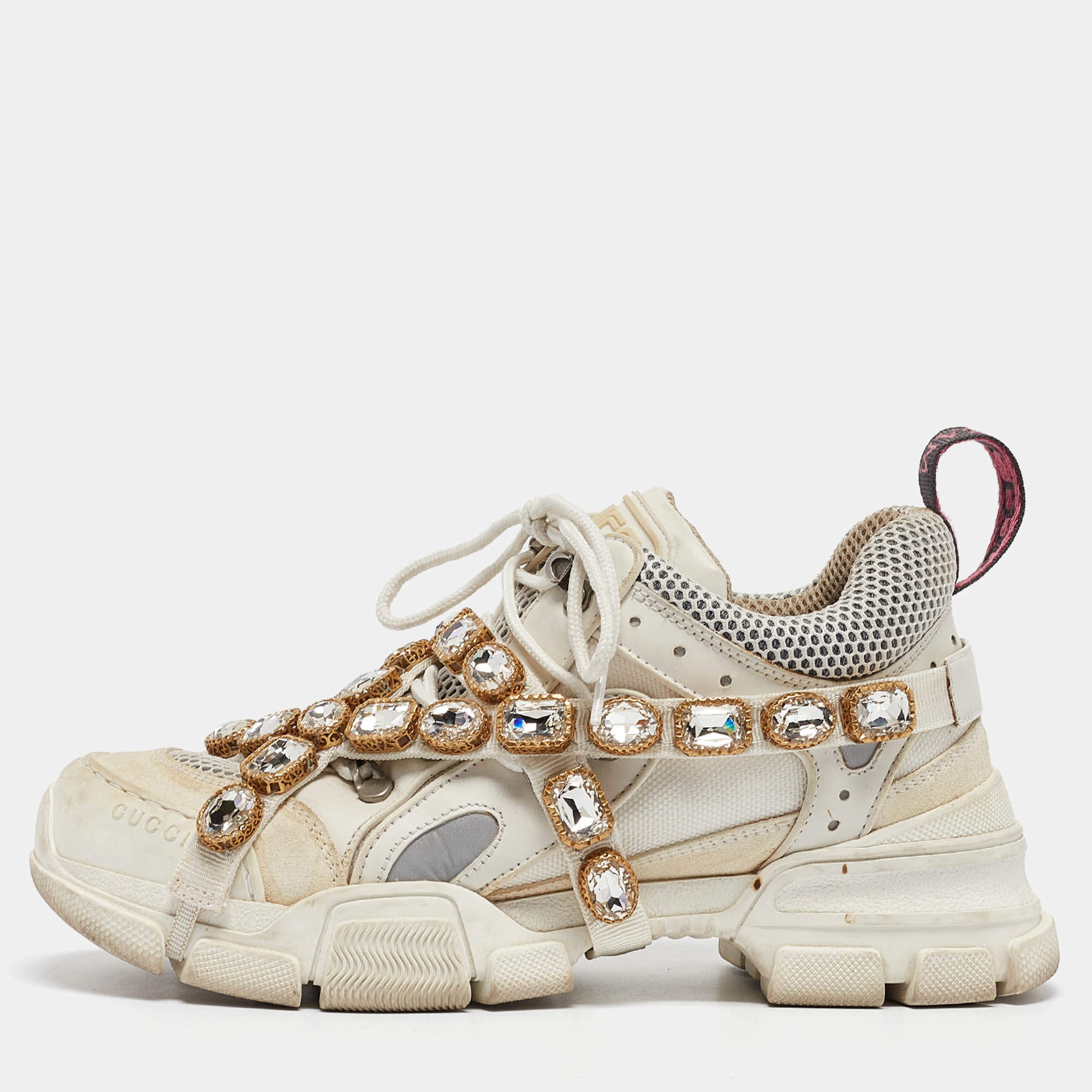 Gucci White Leather And Mesh Flashtrek Chunky Sneakers Size 39