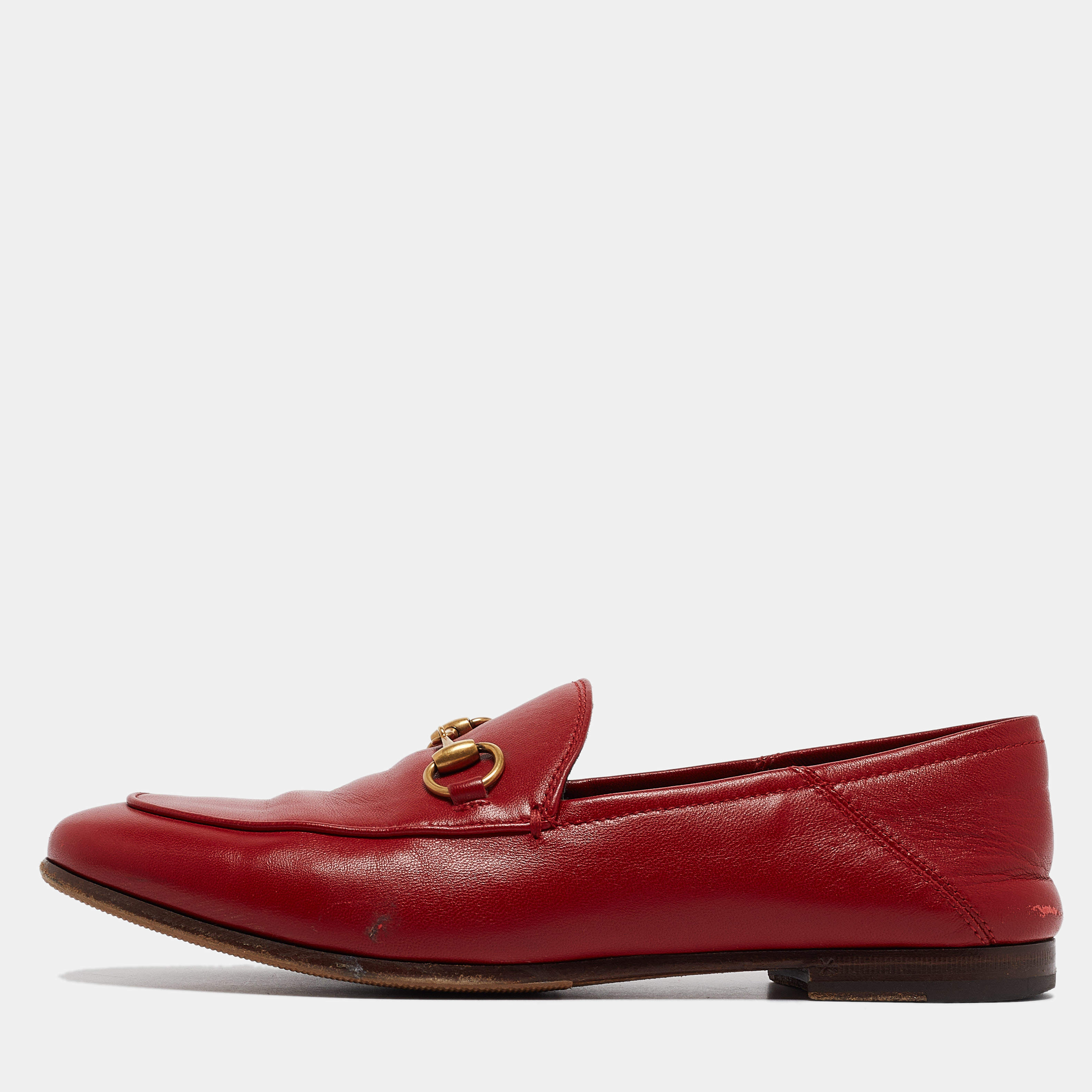 Pre Owned Gucci Red Leather Jordaan Loafers Size 36