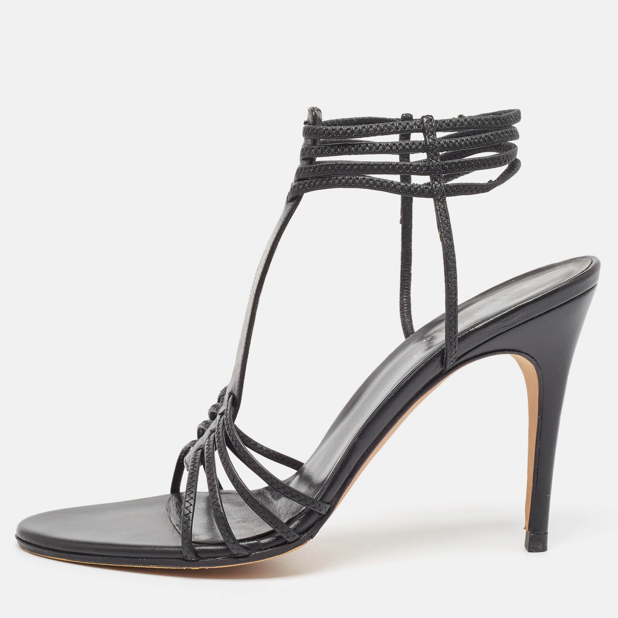 Gucci Black Leather Strappy Ankle Cuff Sandals Size 38