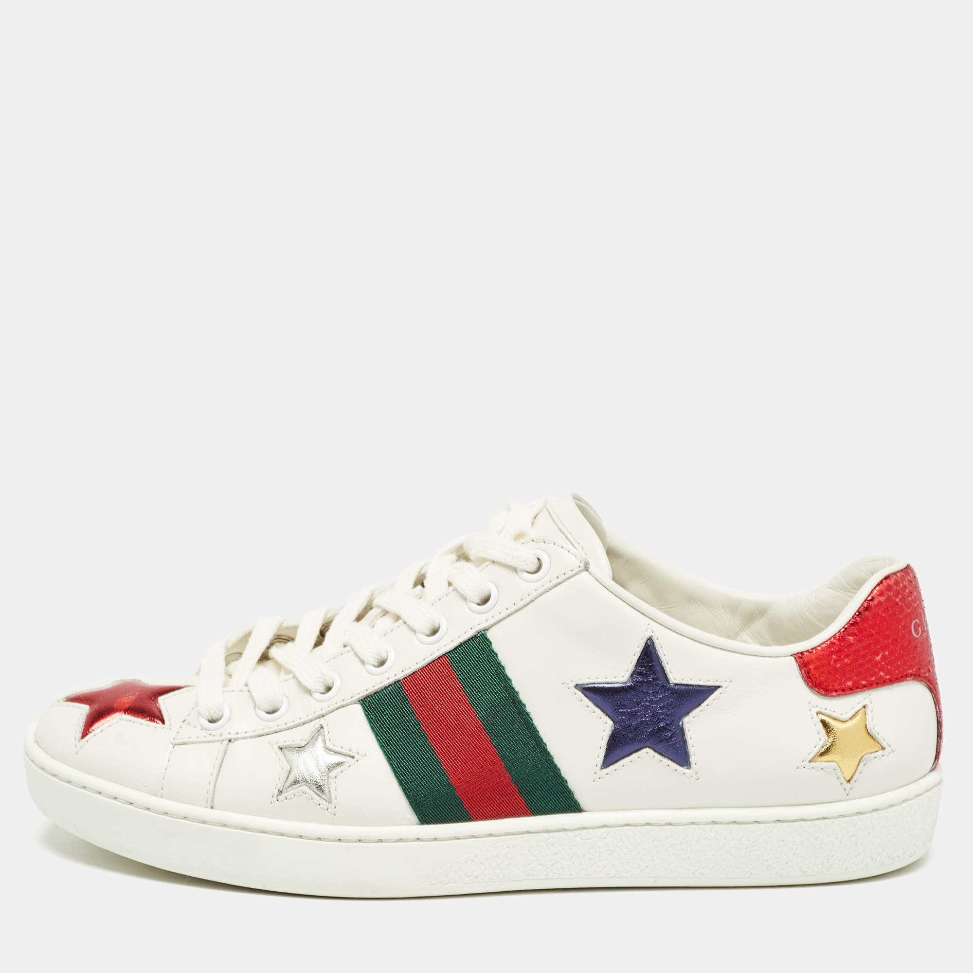 مملوكة مسبقًا Gucci White Leather Star Ace Sneakers Size 37