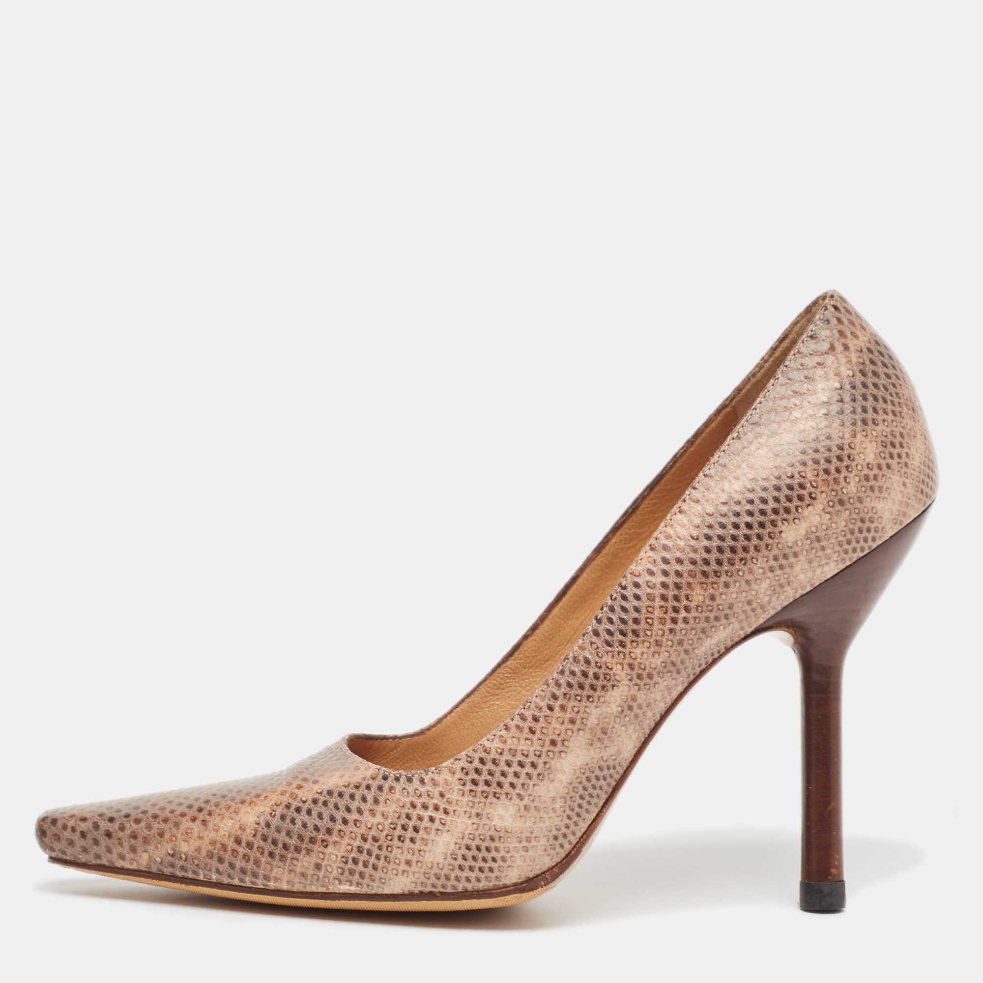 Gucci Brown Karung Leather Square Toe Pumps Size 38