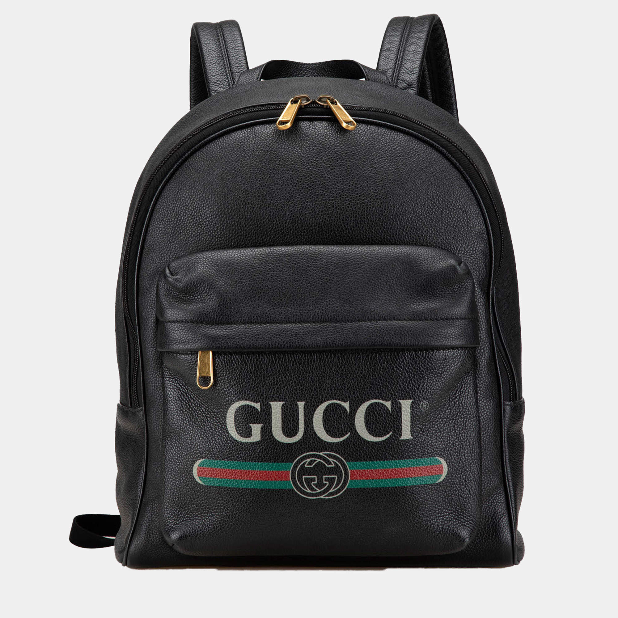 Gucci Black Leather Logo Backpack