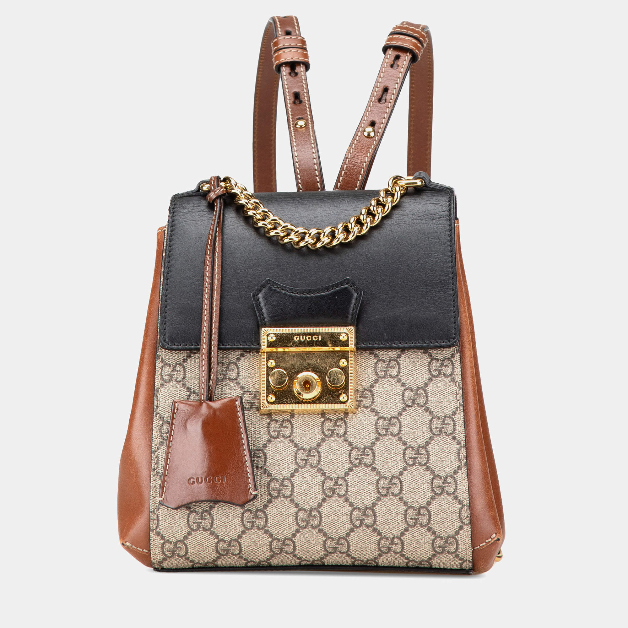 Gucci Beige/Brown GG Supreme Padlock Backpack