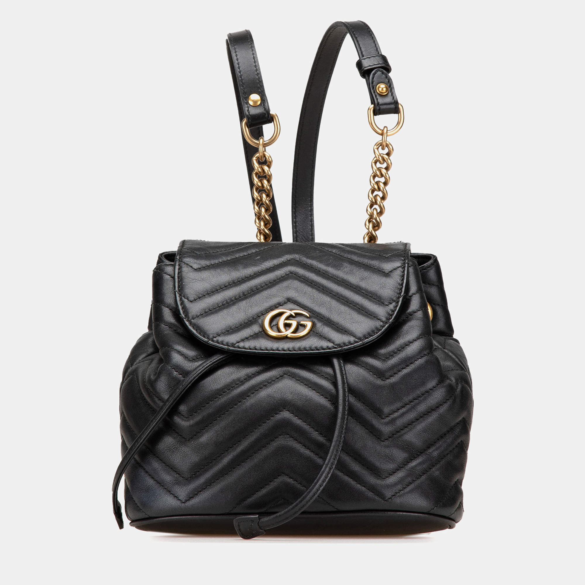 Pre Owned Gucci Black GG Marmont Matelasse Calfskin Backpack